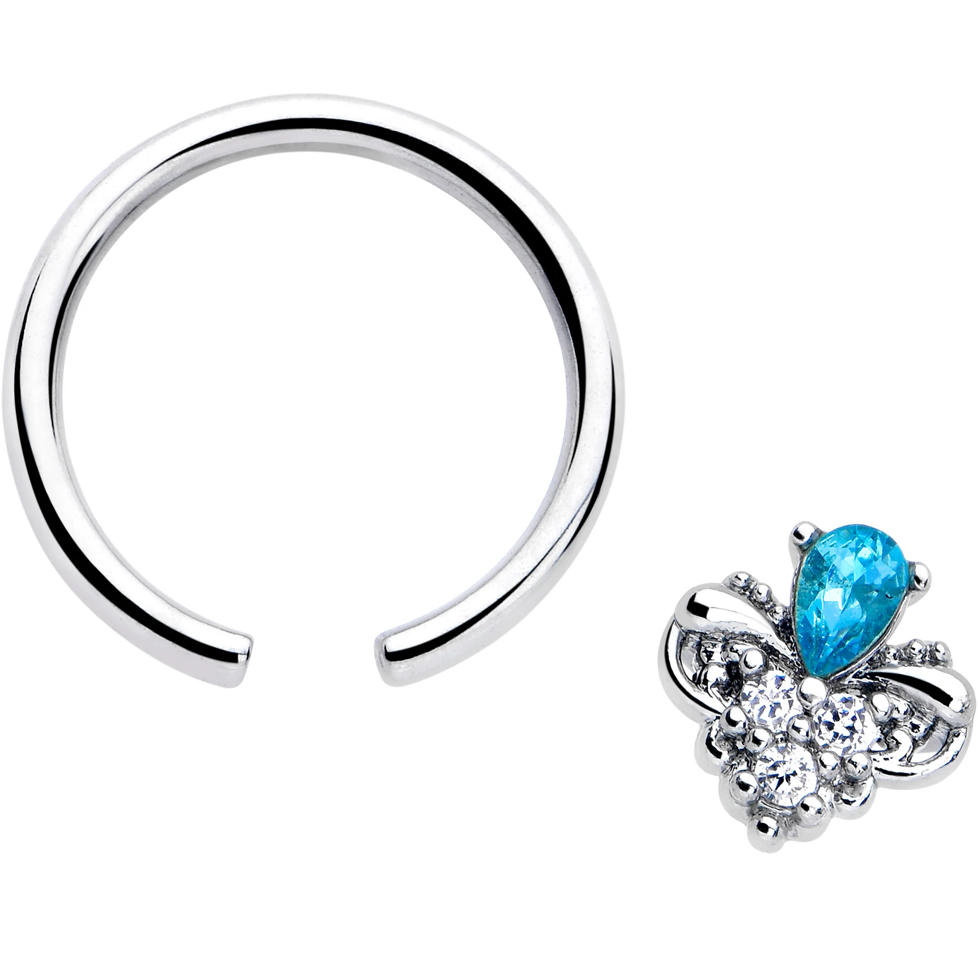 16G 3/8 Blue Gem Style Simplicity BCR Captive Ring - Image 2