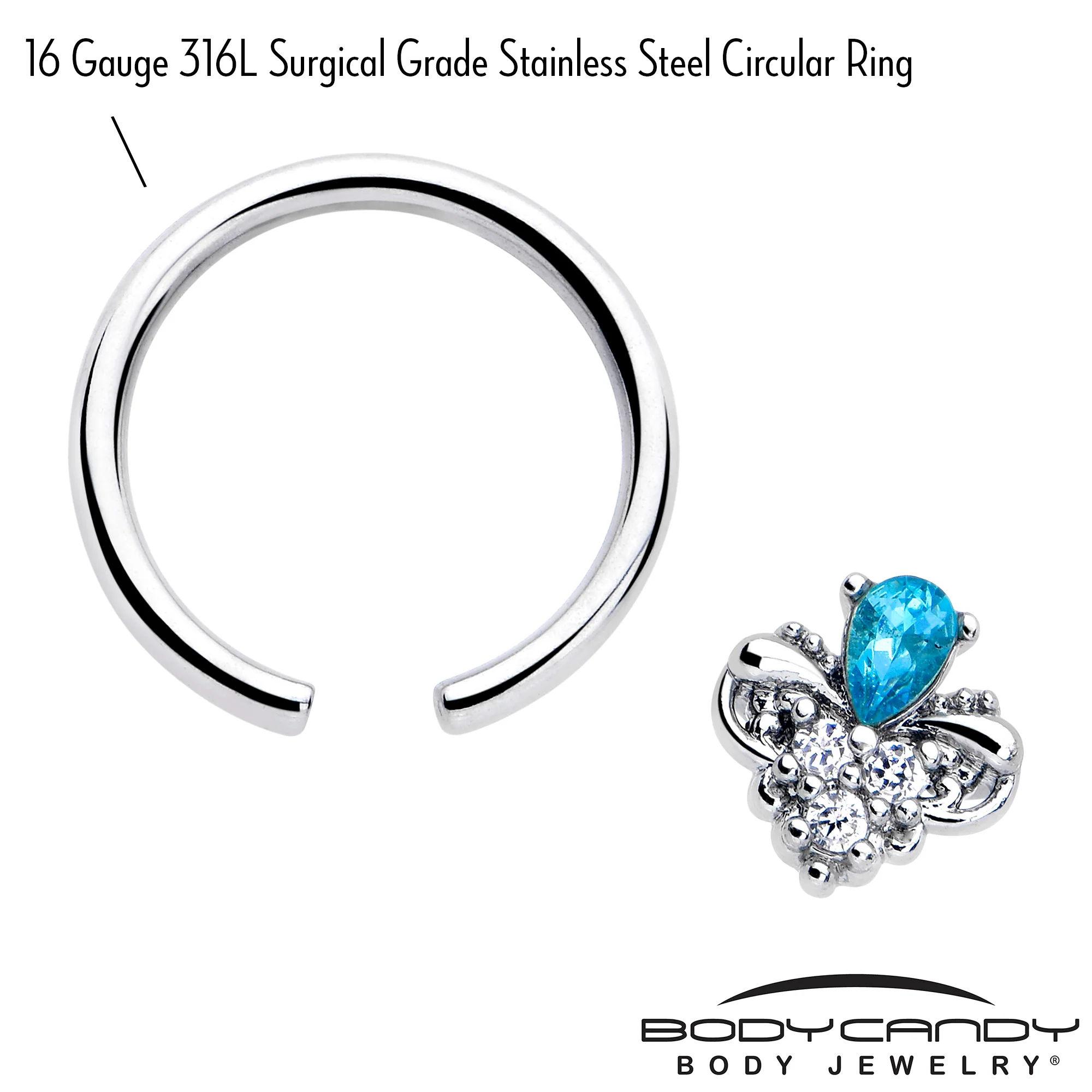16G 3/8 Blue Gem Style Simplicity BCR Captive Ring - Image 3