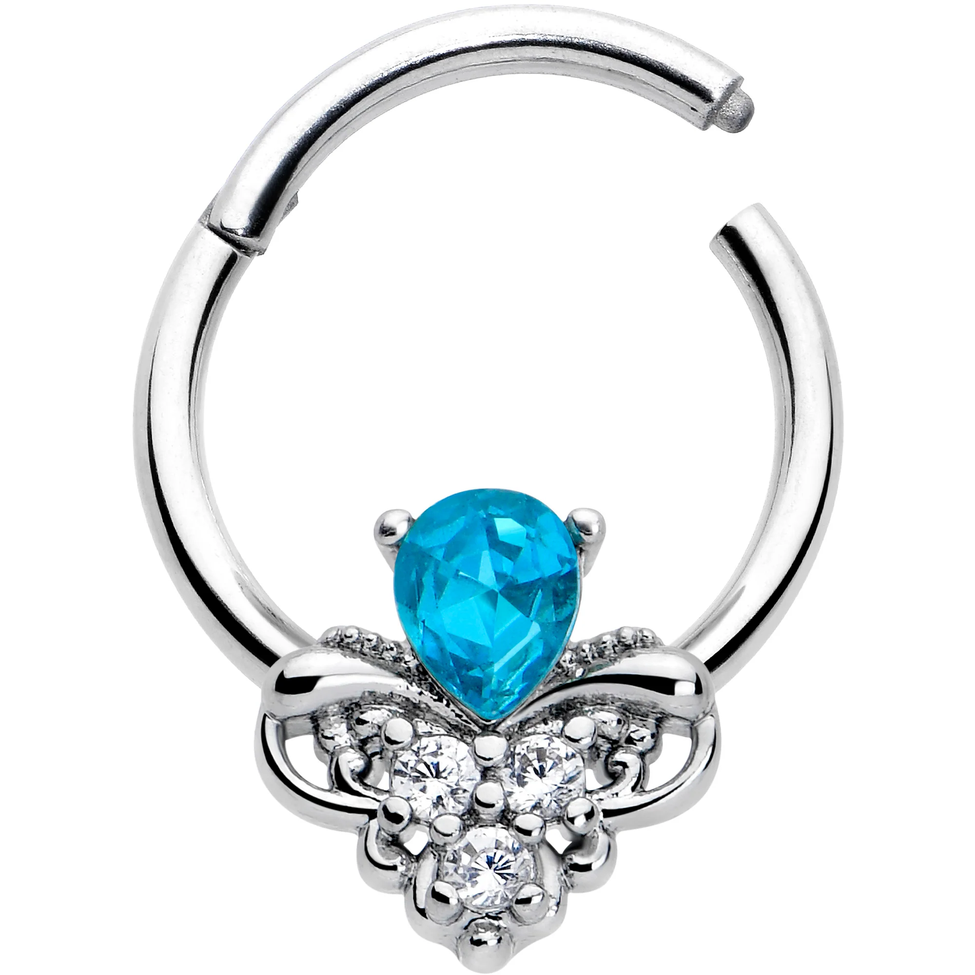 16G 3/8 Blue Gem Style Simplicity Hinged Segment Ring - Image 2