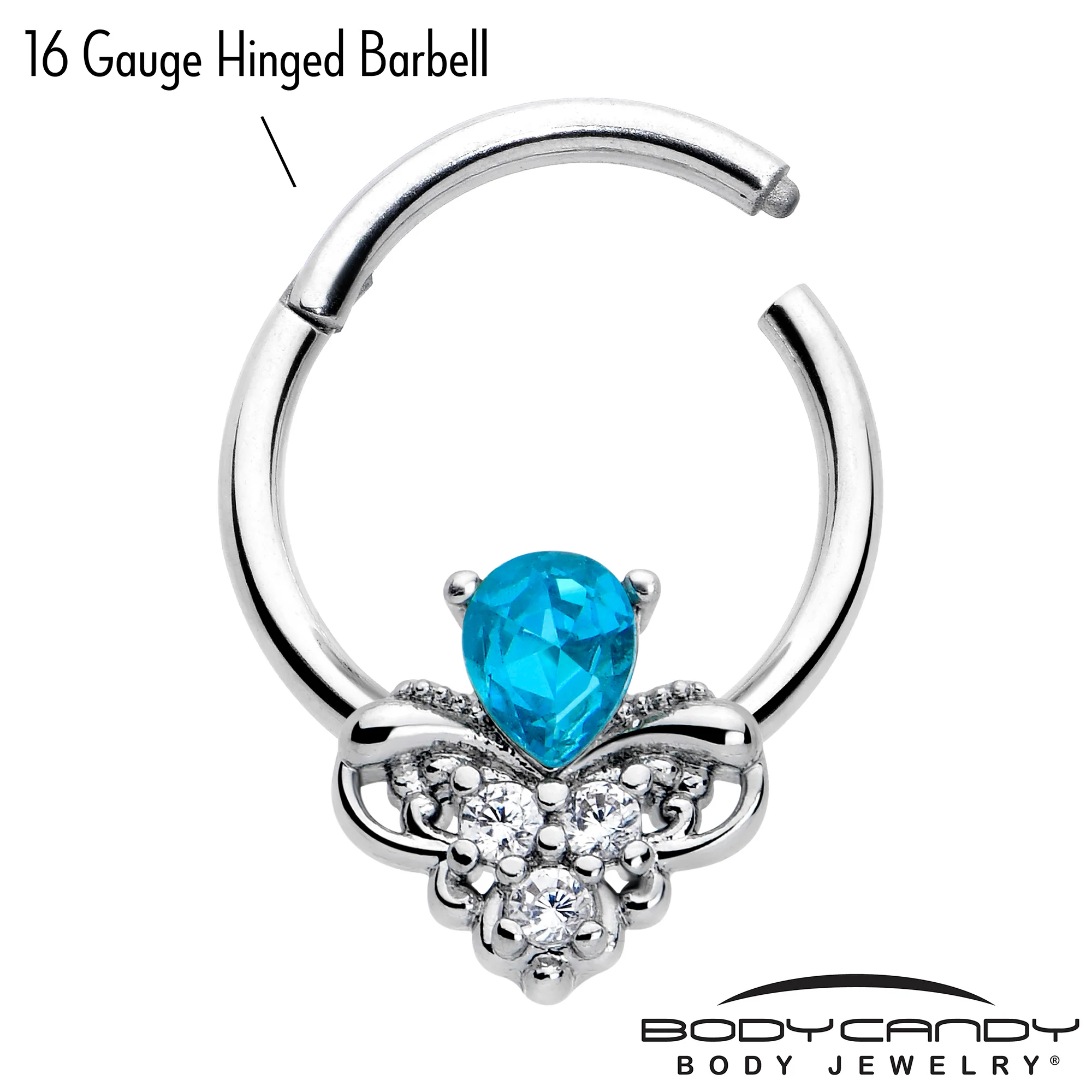 16G 3/8 Blue Gem Style Simplicity Hinged Segment Ring - Image 3