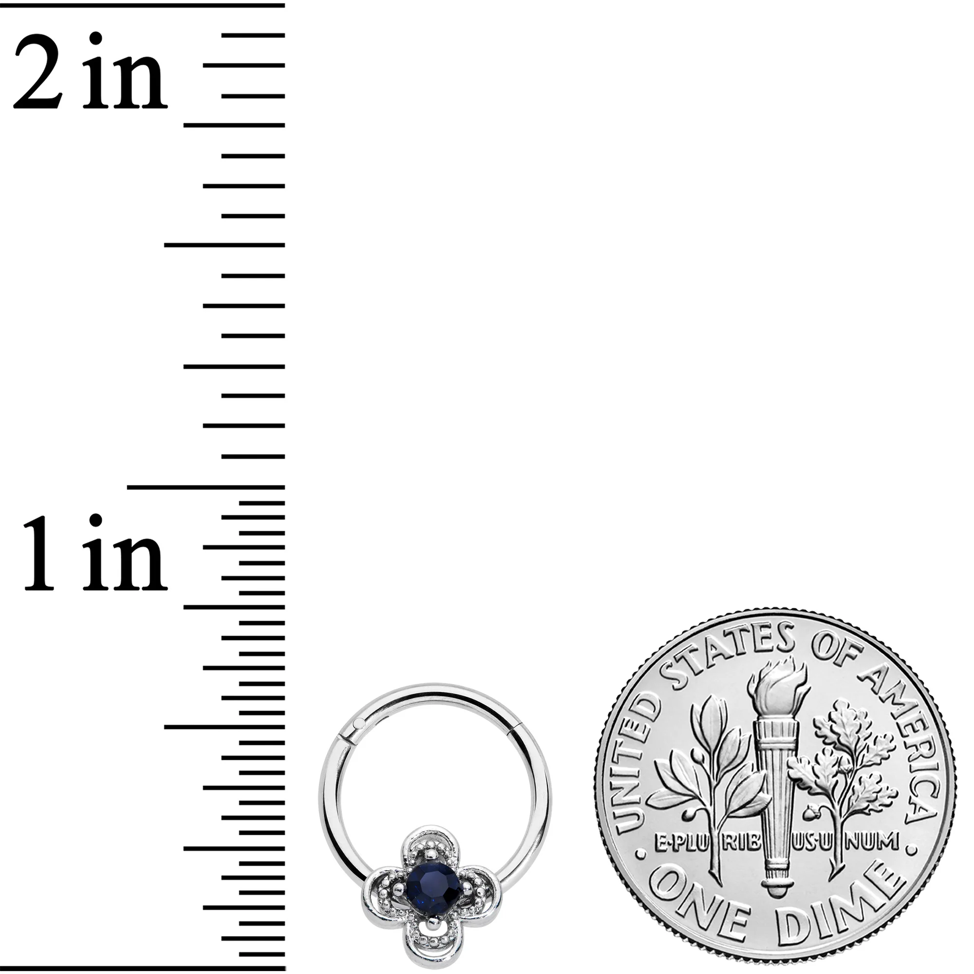16G 3/8 Blue Gem Stylized Deco Cross Hinged Segment Ring - Image 3