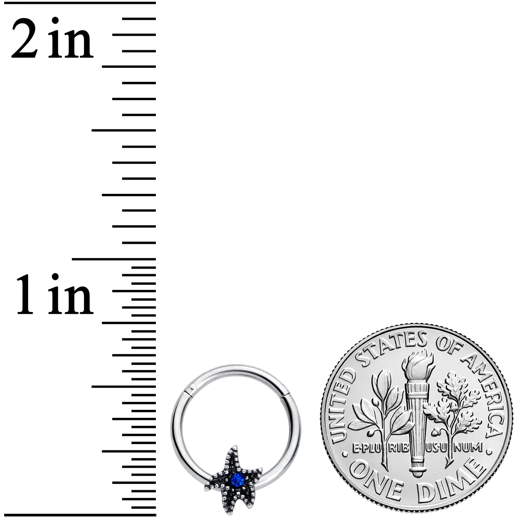 16G 3/8 Blue Gem Super Starfish Nautical Hinged Segment Ring - Image 3