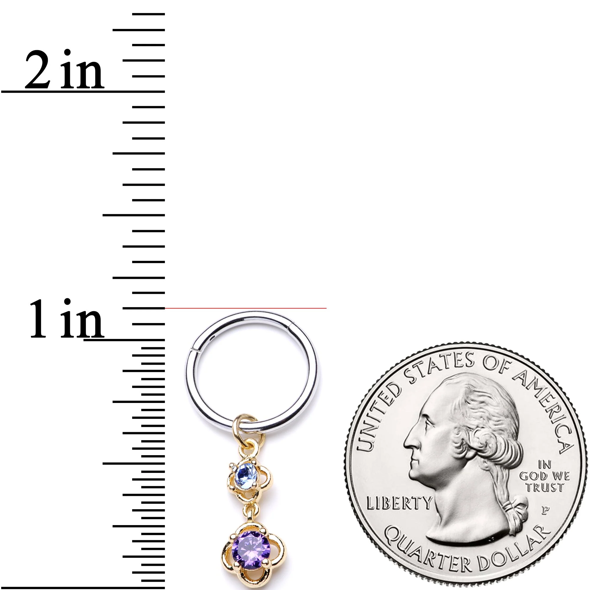 16G 3/8 Blue Purple Gem Flower Dangle Hinged Segment Ring - Image 3