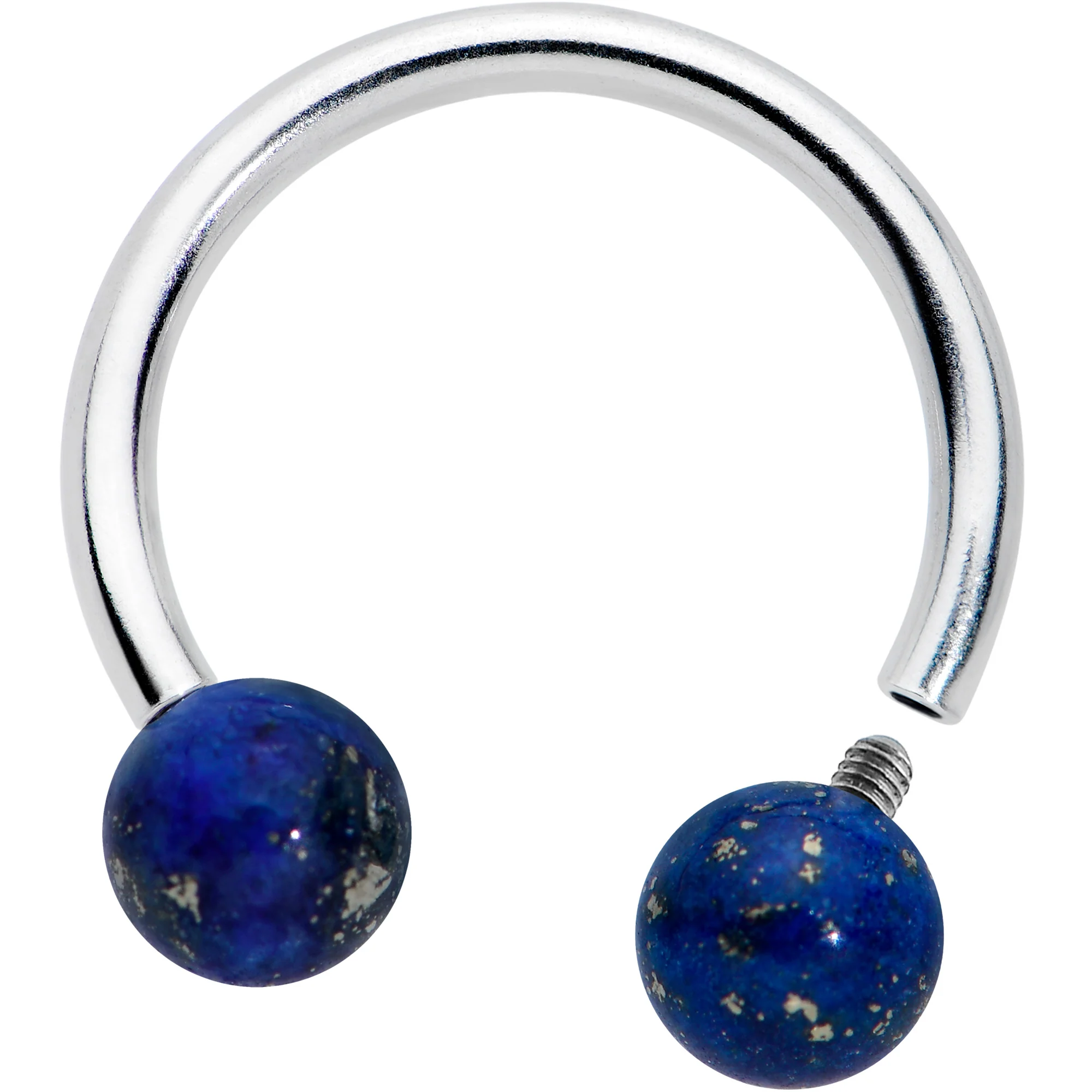 16G 3/8 Blue Stone Ball End Internally Threaded Horseshoe - Image 2