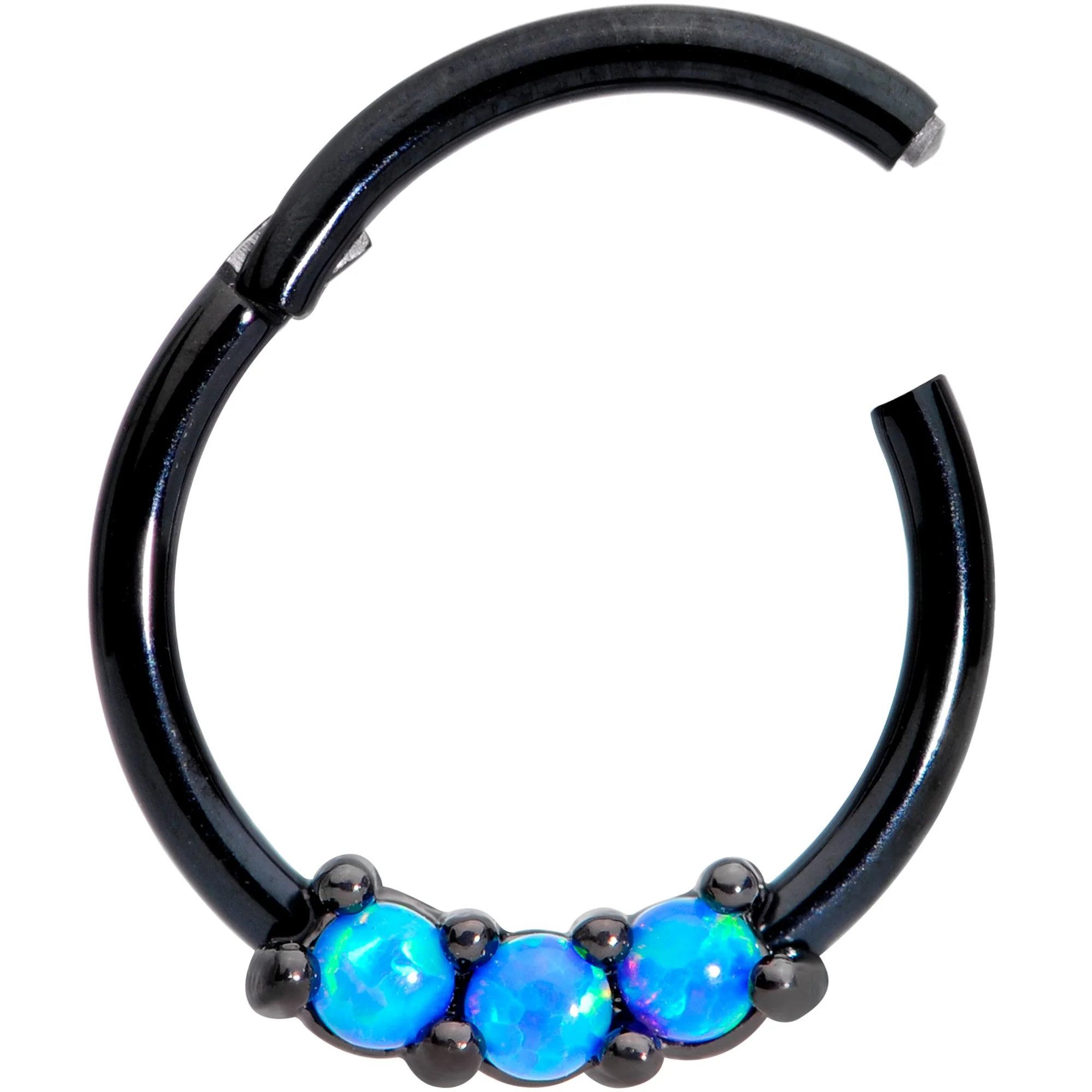 16G 3/8 Blue Synthetic Opal Black Hinged Segment Ring - Image 2
