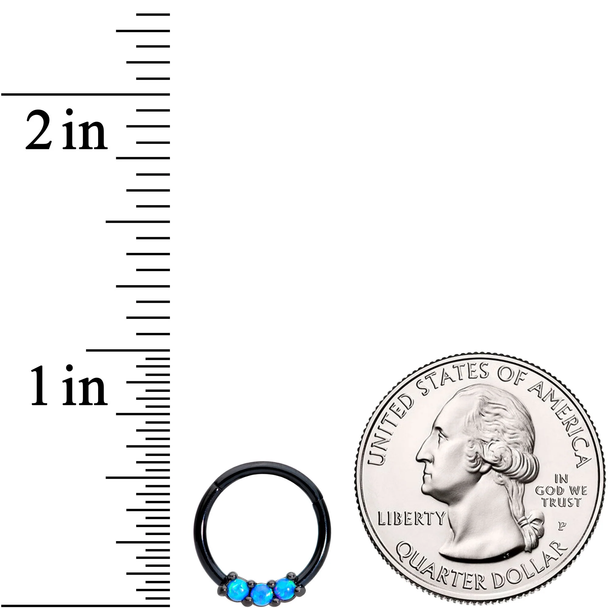 16G 3/8 Blue Synthetic Opal Black Hinged Segment Ring - Image 3