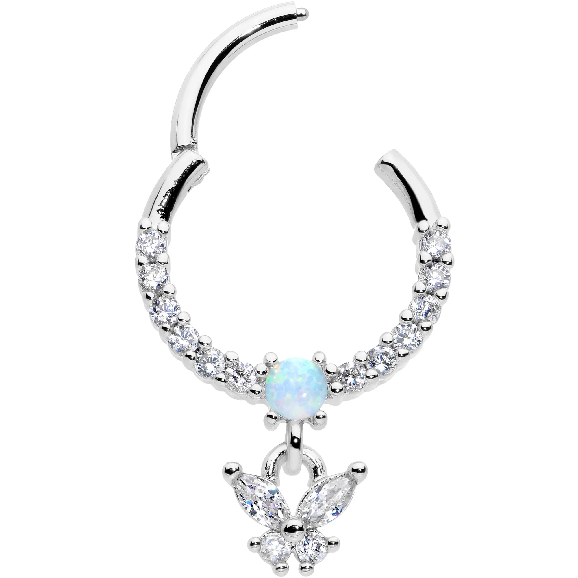 16G 3/8 Blue Synthetic Opal Butterfly Dangle Hinged Segment Ring - Image 2
