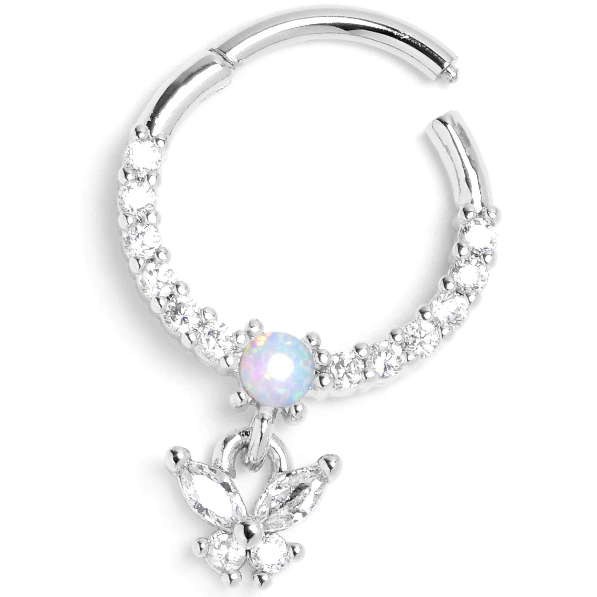 16G 3/8 Blue Synthetic Opal Butterfly Dangle Hinged Segment Ring - Image 5