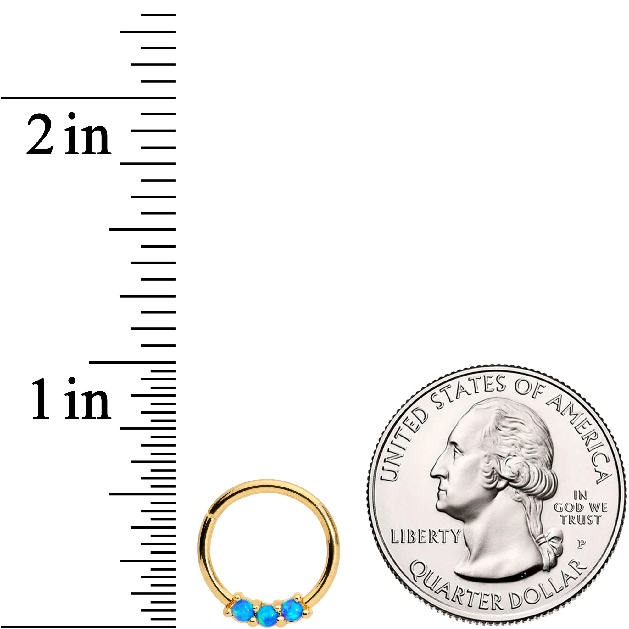 16G 3/8 Blue Synthetic Opal Gold Tone Hinged Segment Ring - Image 3