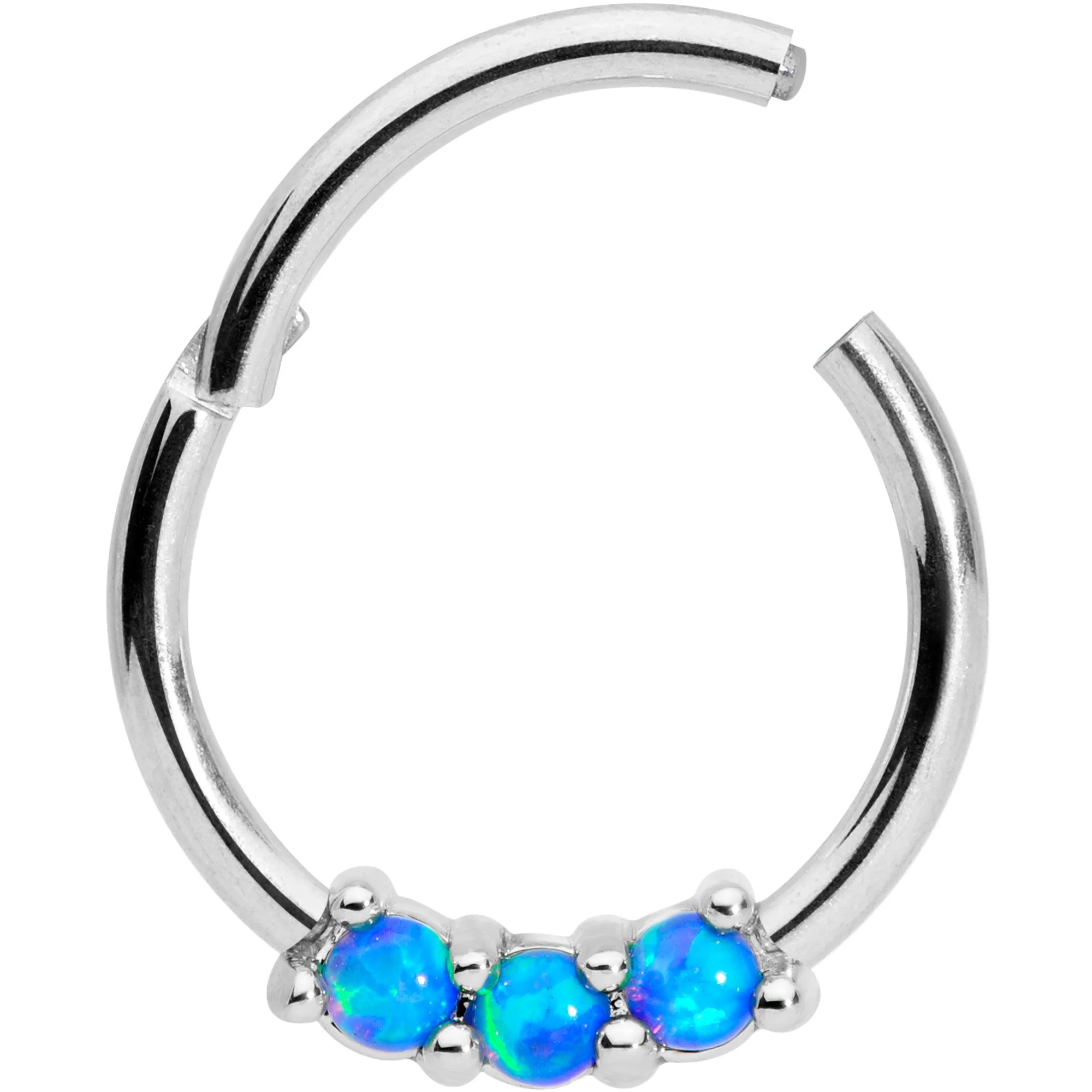 16G 3/8 Blue Synthetic Opal Hinged Segment Ring - Image 2