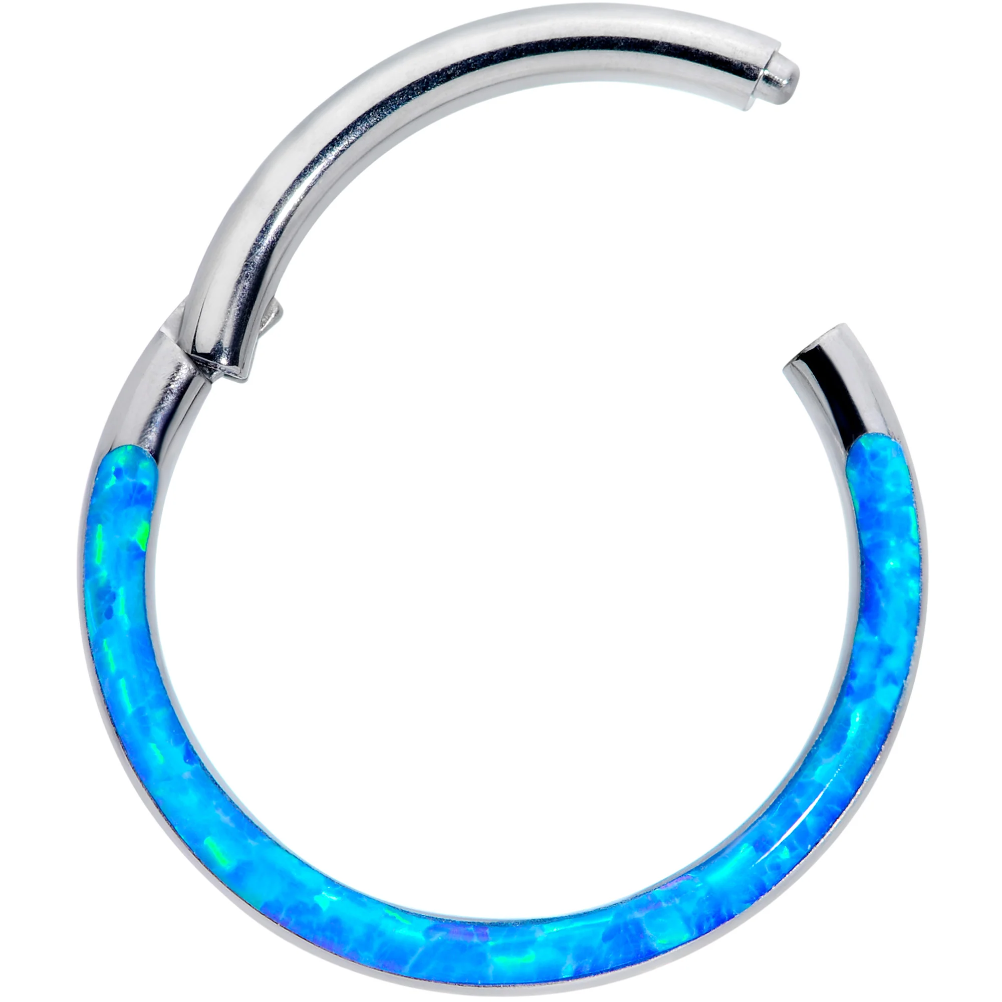 16G 3/8 Blue Synthetic Opal Implant Grade Titanium Segment Ring - Image 2