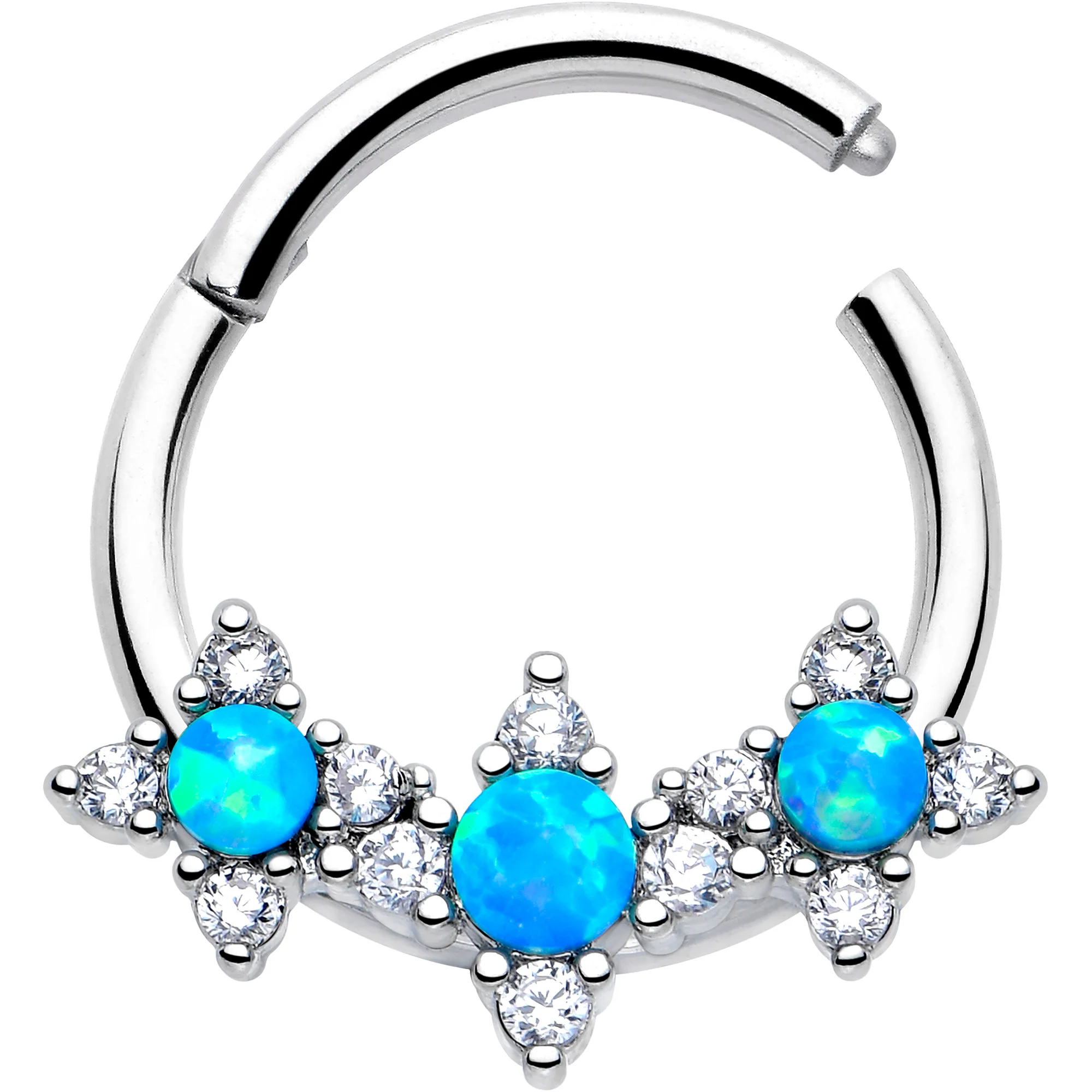 16G 3/8 Blue Synthetic Opal Rhombus Stars Hinged Segment Ring - Image 2