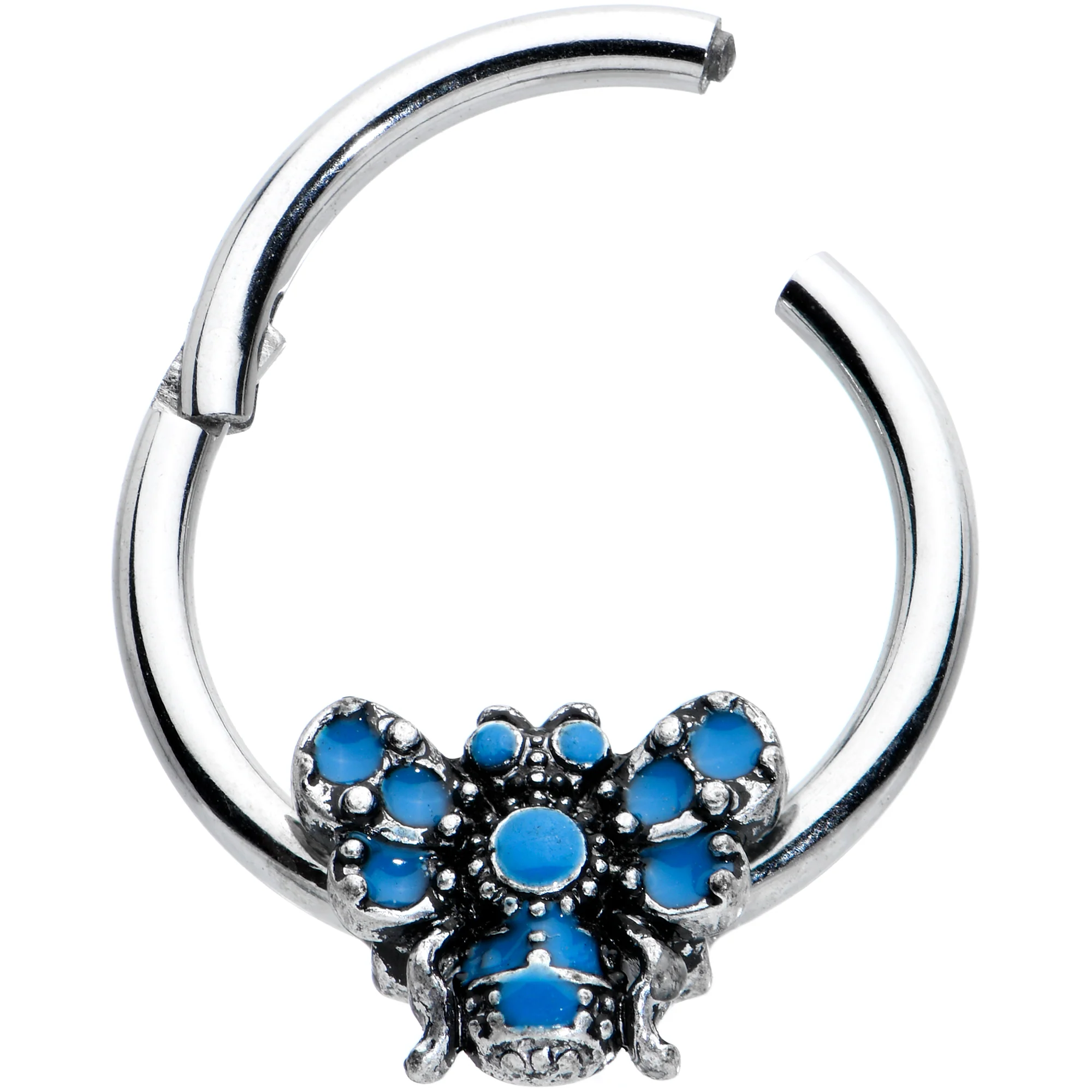16G 3/8 Blue Textured Butterfly Hinged Segment Ring - Image 2
