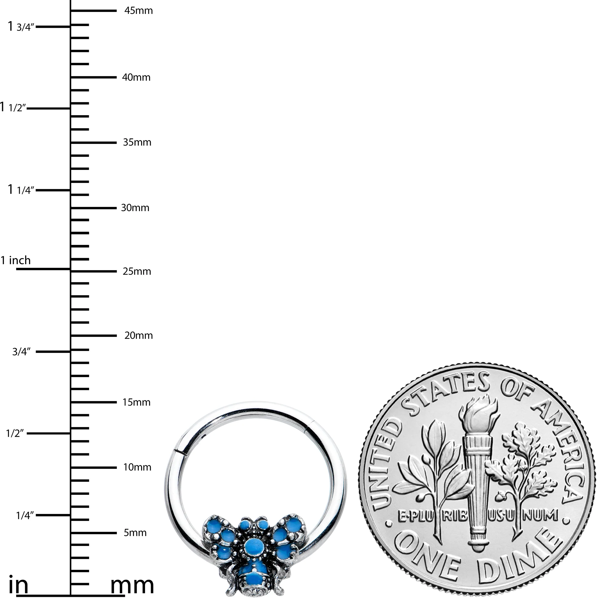 16G 3/8 Blue Textured Butterfly Hinged Segment Ring - Image 3