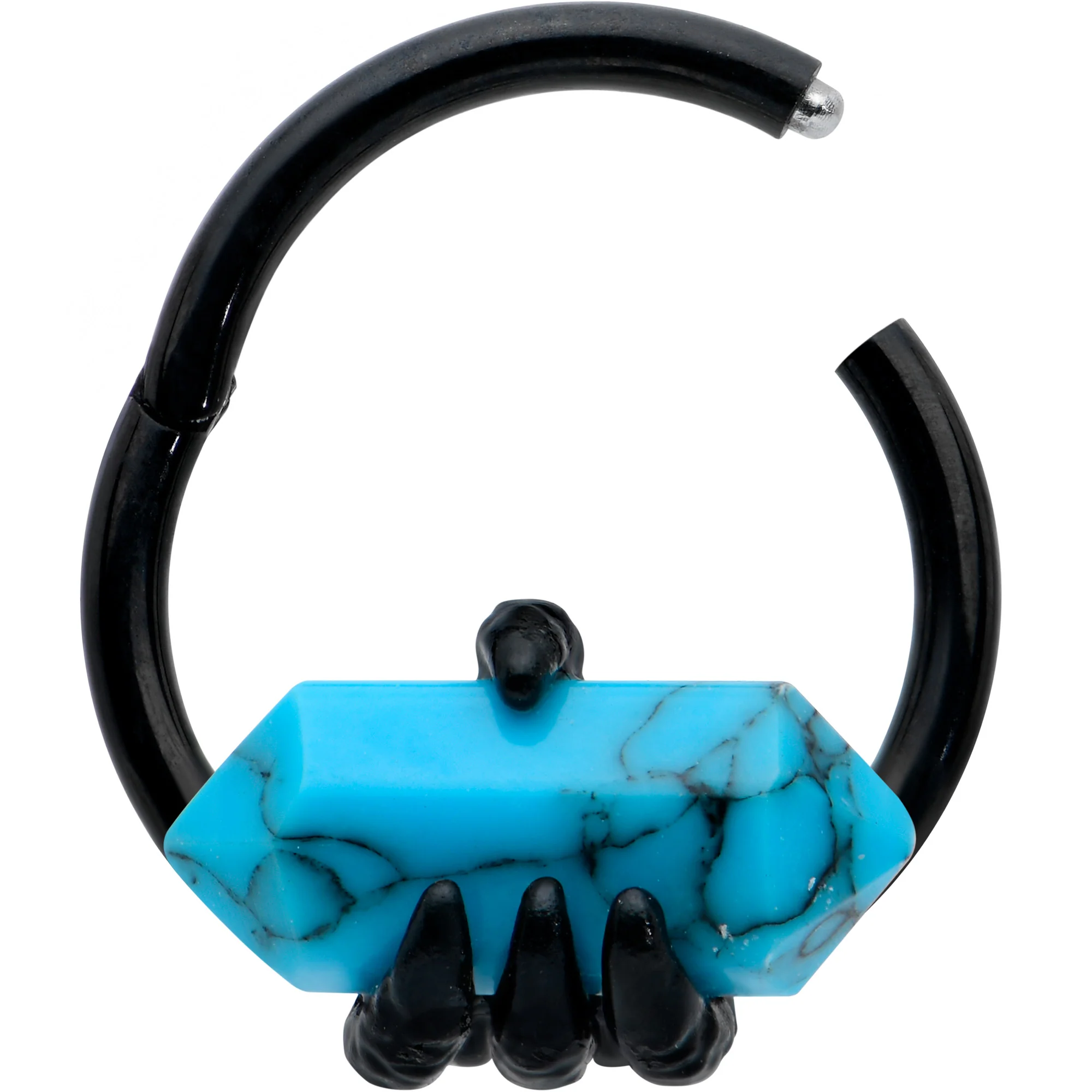 16G 3/8 Blue Turquoise Black Claw Obelisk Hinged Segment Ring - Image 2