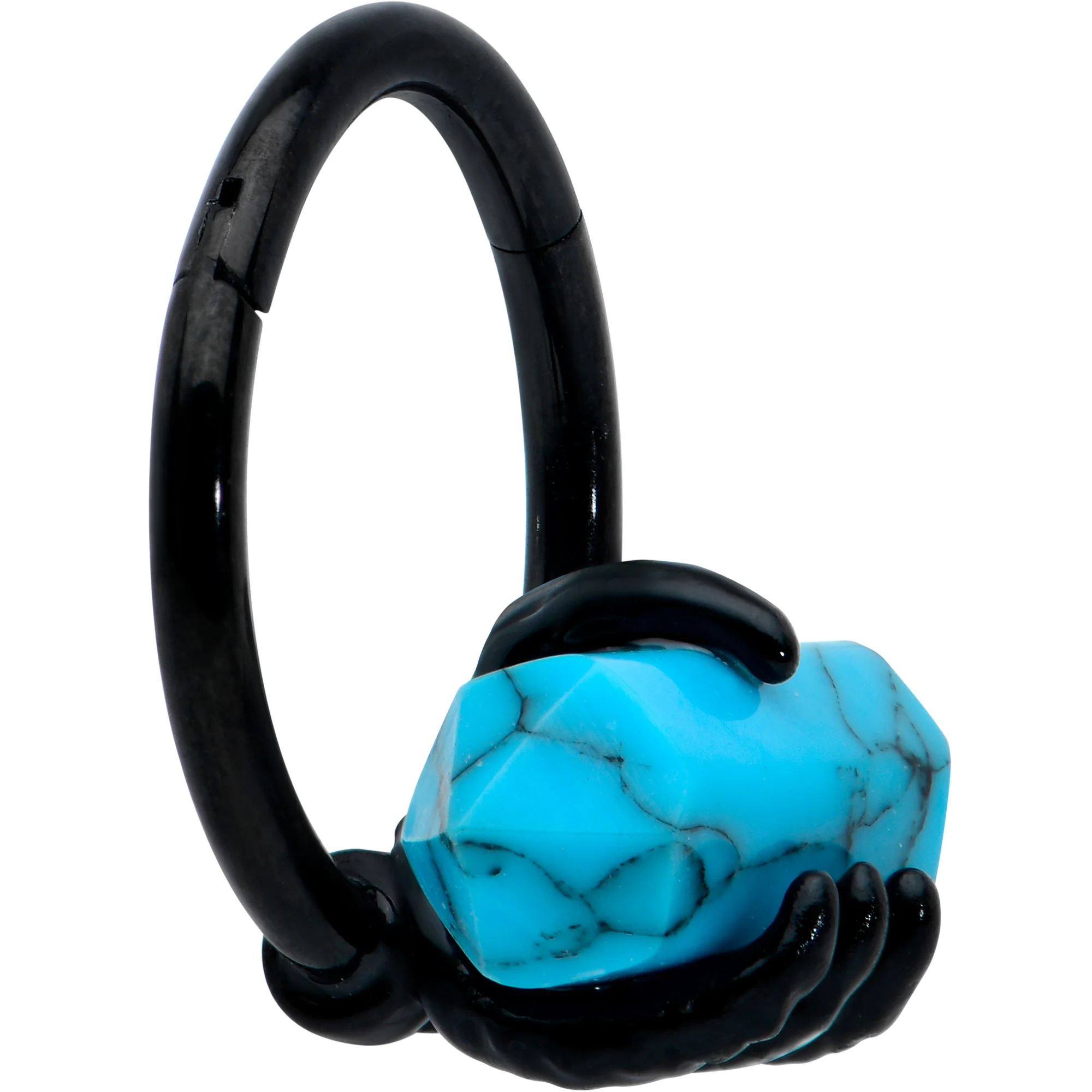 16G 3/8 Blue Turquoise Black Claw Obelisk Hinged Segment Ring - Image 3