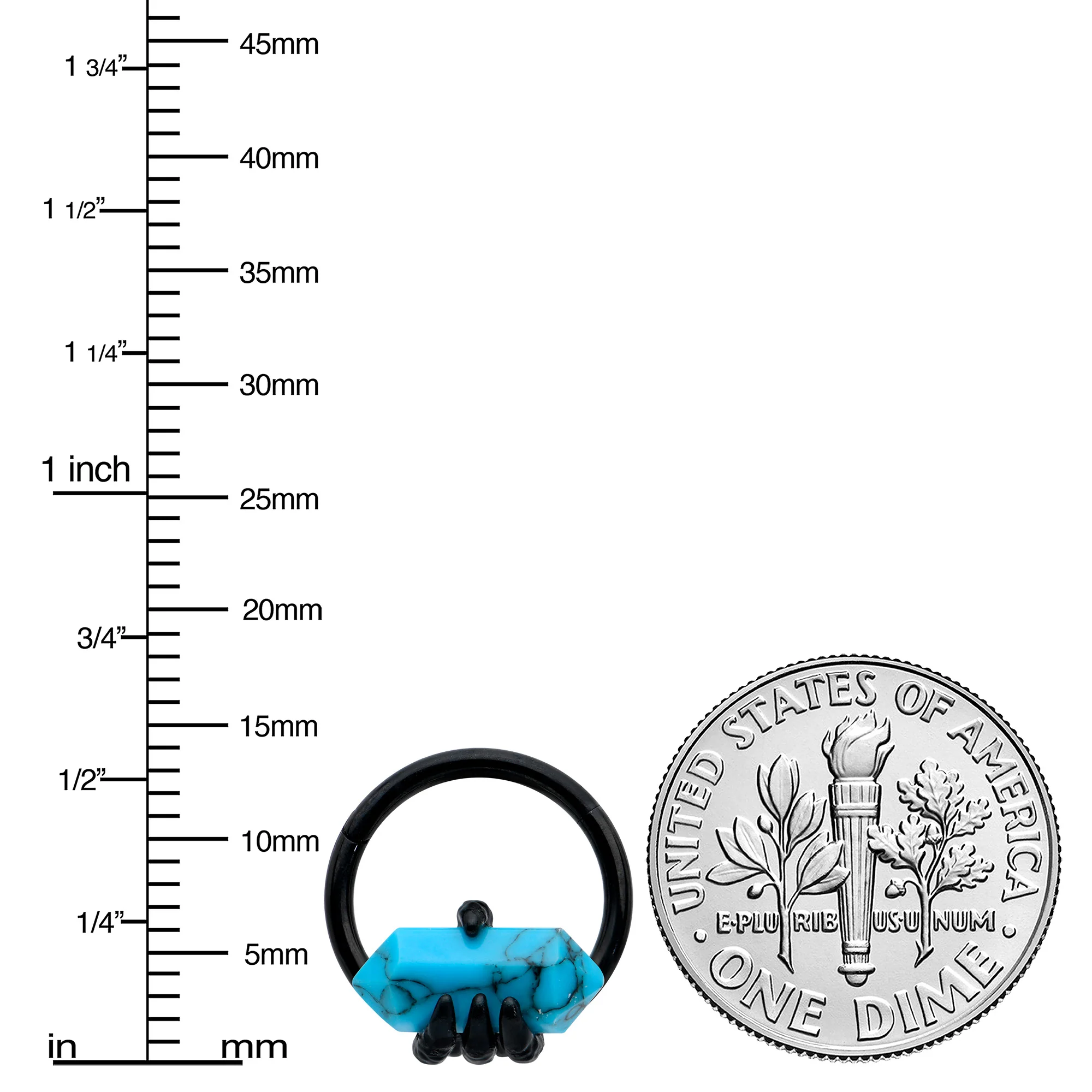16G 3/8 Blue Turquoise Black Claw Obelisk Hinged Segment Ring - Image 4