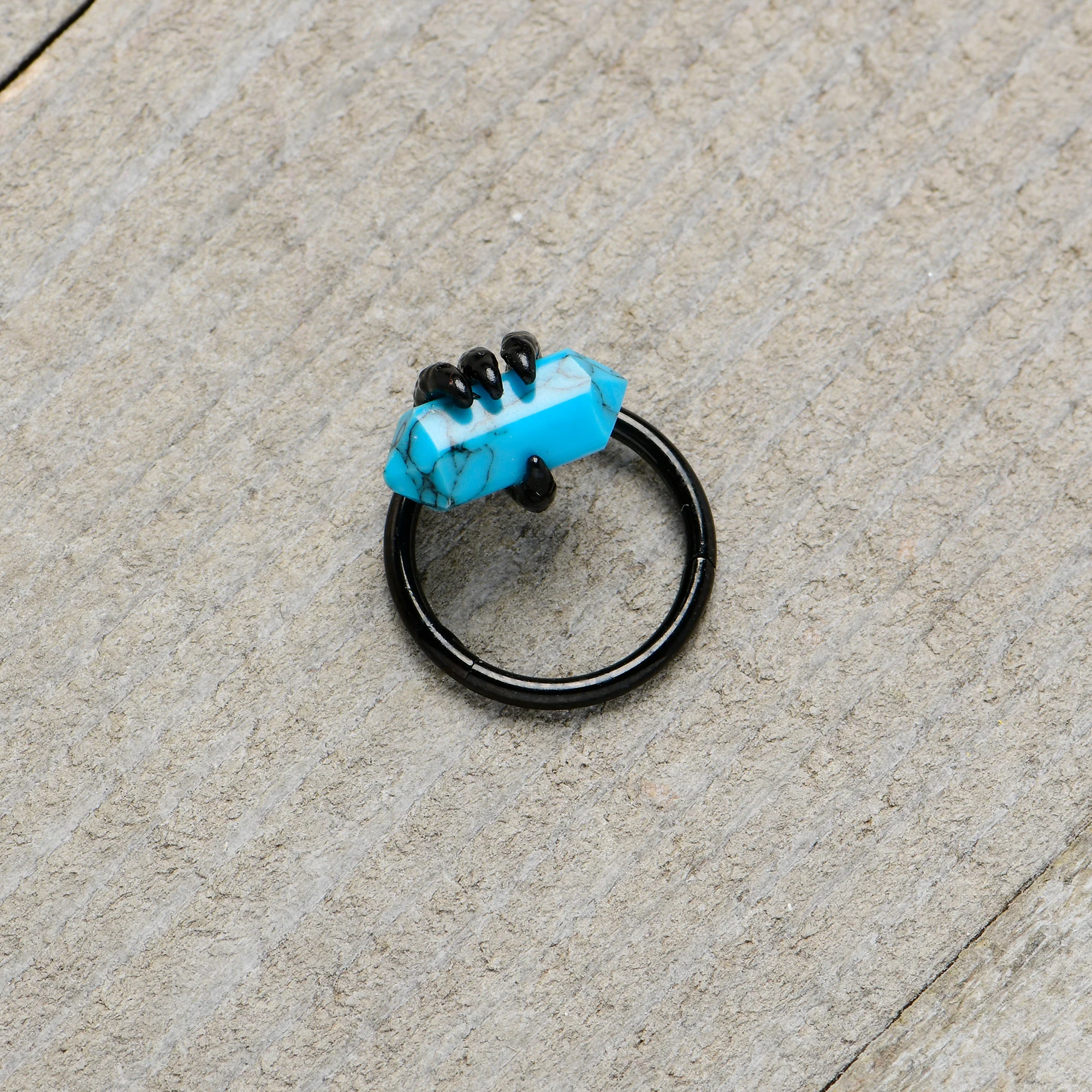16G 3/8 Blue Turquoise Black Claw Obelisk Hinged Segment Ring - Image 6