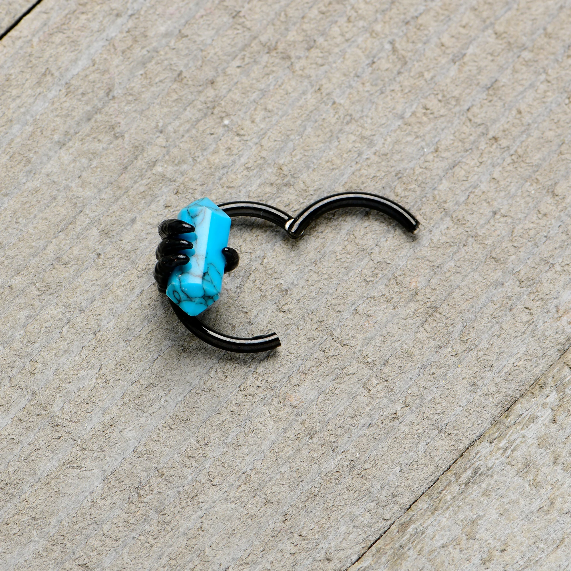 16G 3/8 Blue Turquoise Black Claw Obelisk Hinged Segment Ring - Image 7