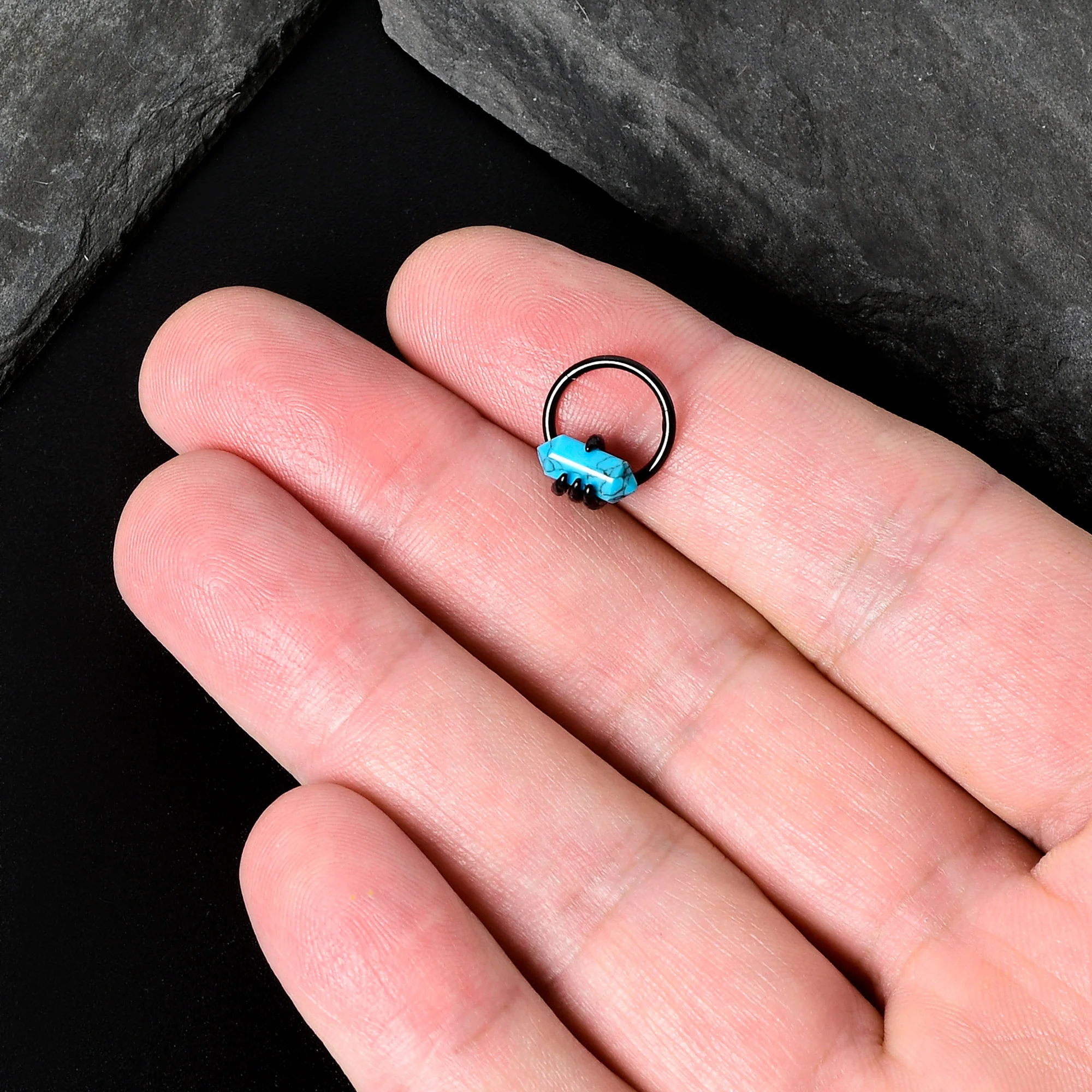 16G 3/8 Blue Turquoise Black Claw Obelisk Hinged Segment Ring - Image 8
