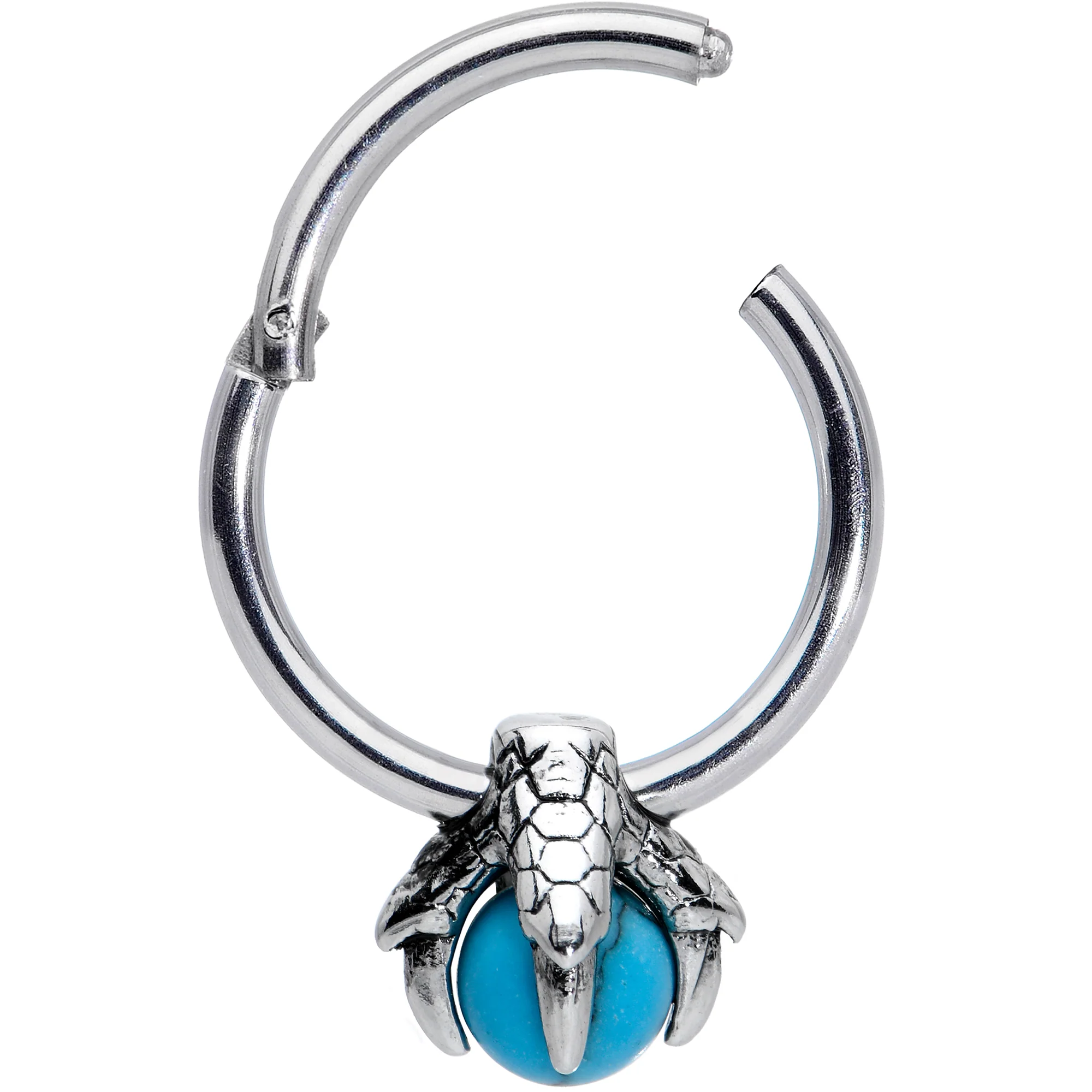 16G 3/8 Blue Turquoise Claw Hand Dangle Hinged Segment Ring - Image 2
