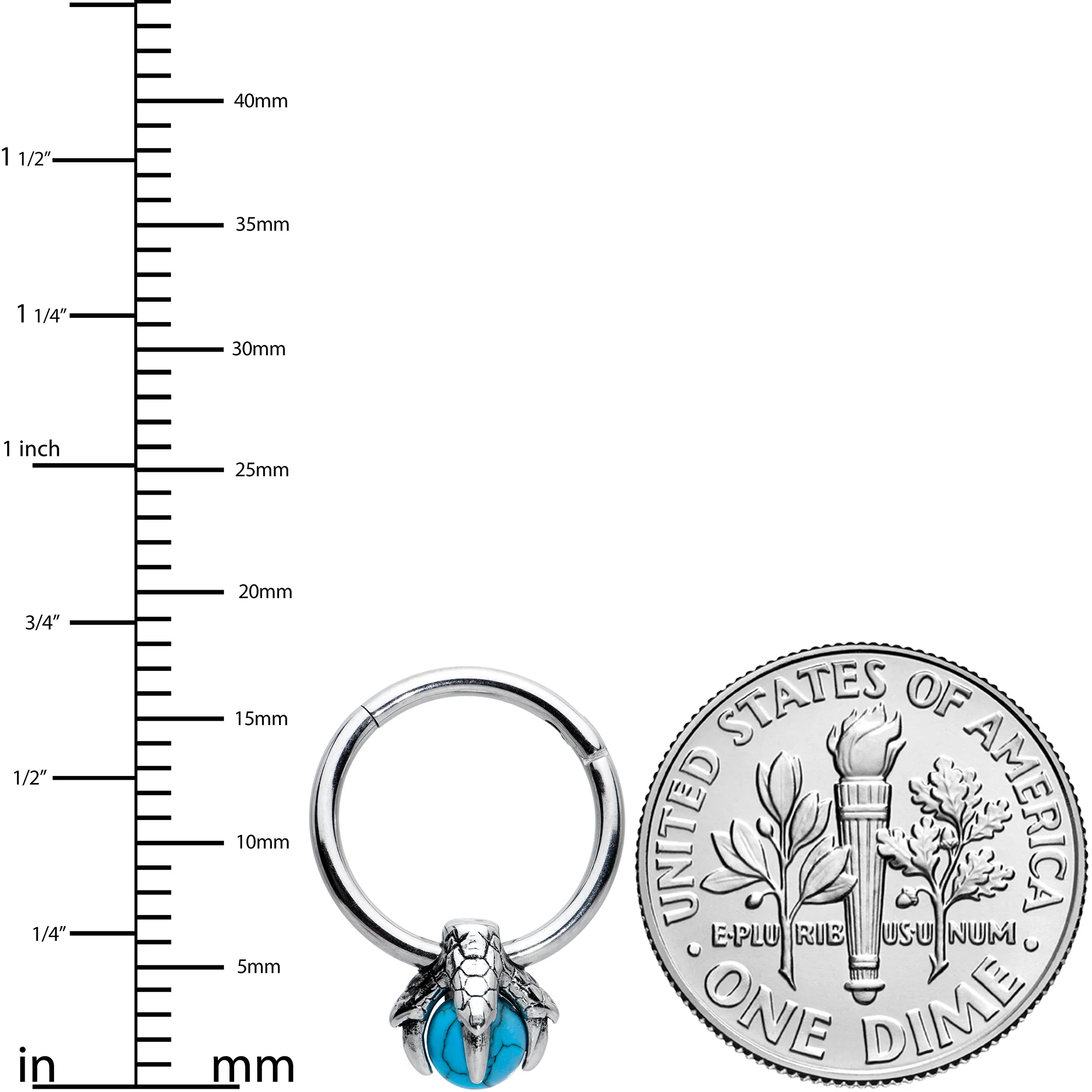 16G 3/8 Blue Turquoise Claw Hand Dangle Hinged Segment Ring - Image 3