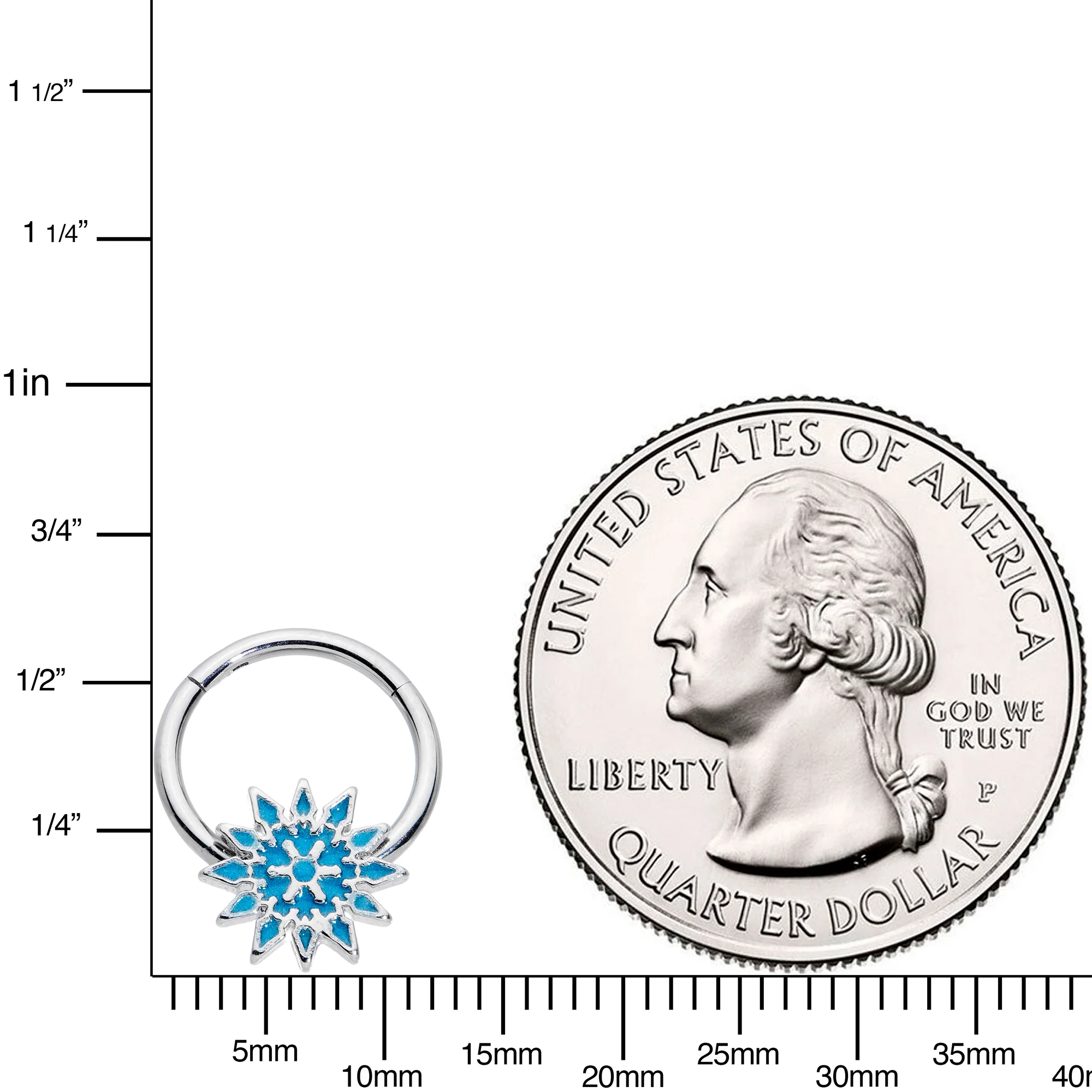 16G 3/8 Blue Winter Snowflake Christmas Hinged Segment Ring - Image 3