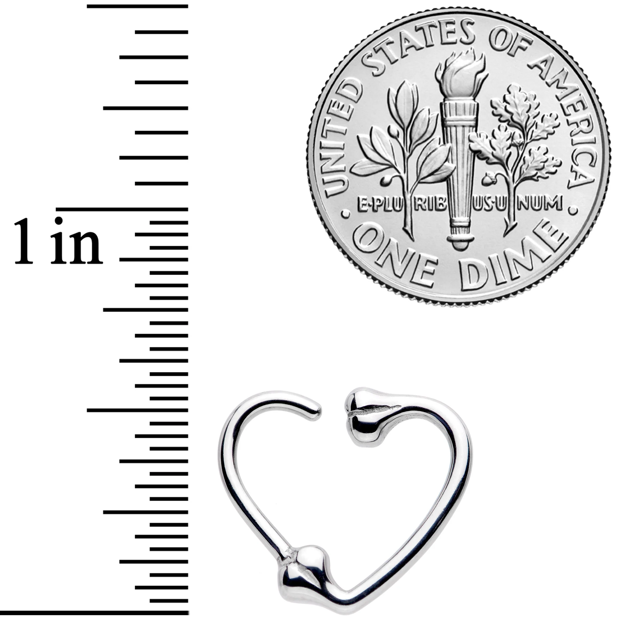 16G 3/8 Bone Heart Left Ear Closure Ring - Image 2