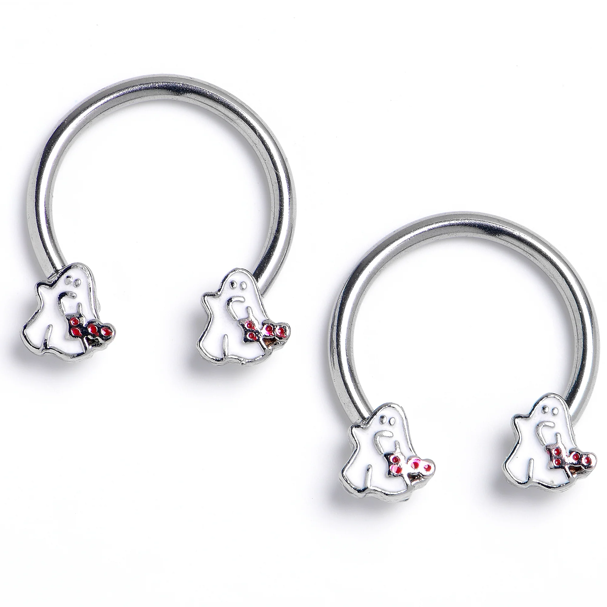 16G 3/8 Boo Ghost Halloween Horseshoe Circular Barbell Set of2