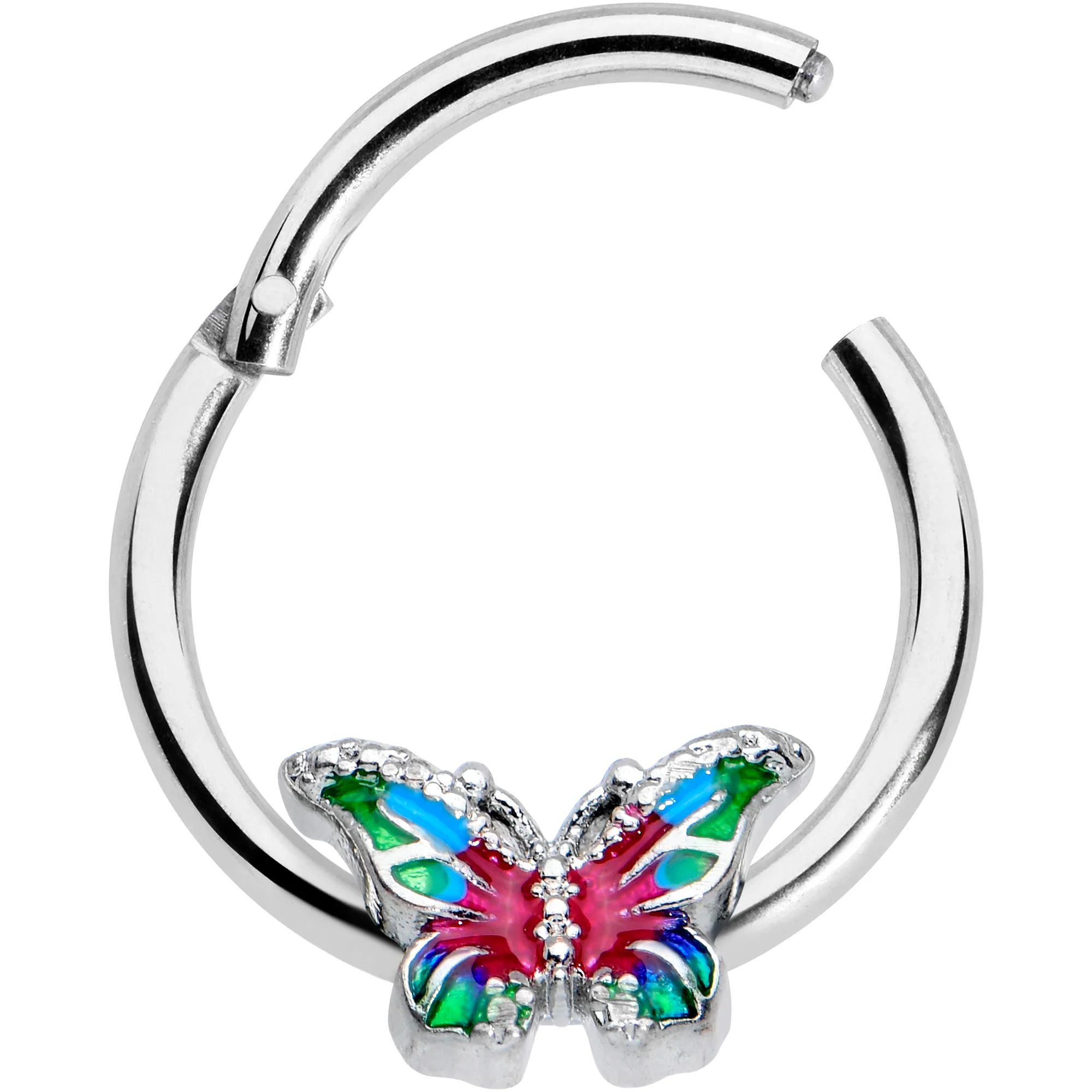 16G 3/8 Bright Beauty Textured Butterfly Hinged Segment Ring - Image 2