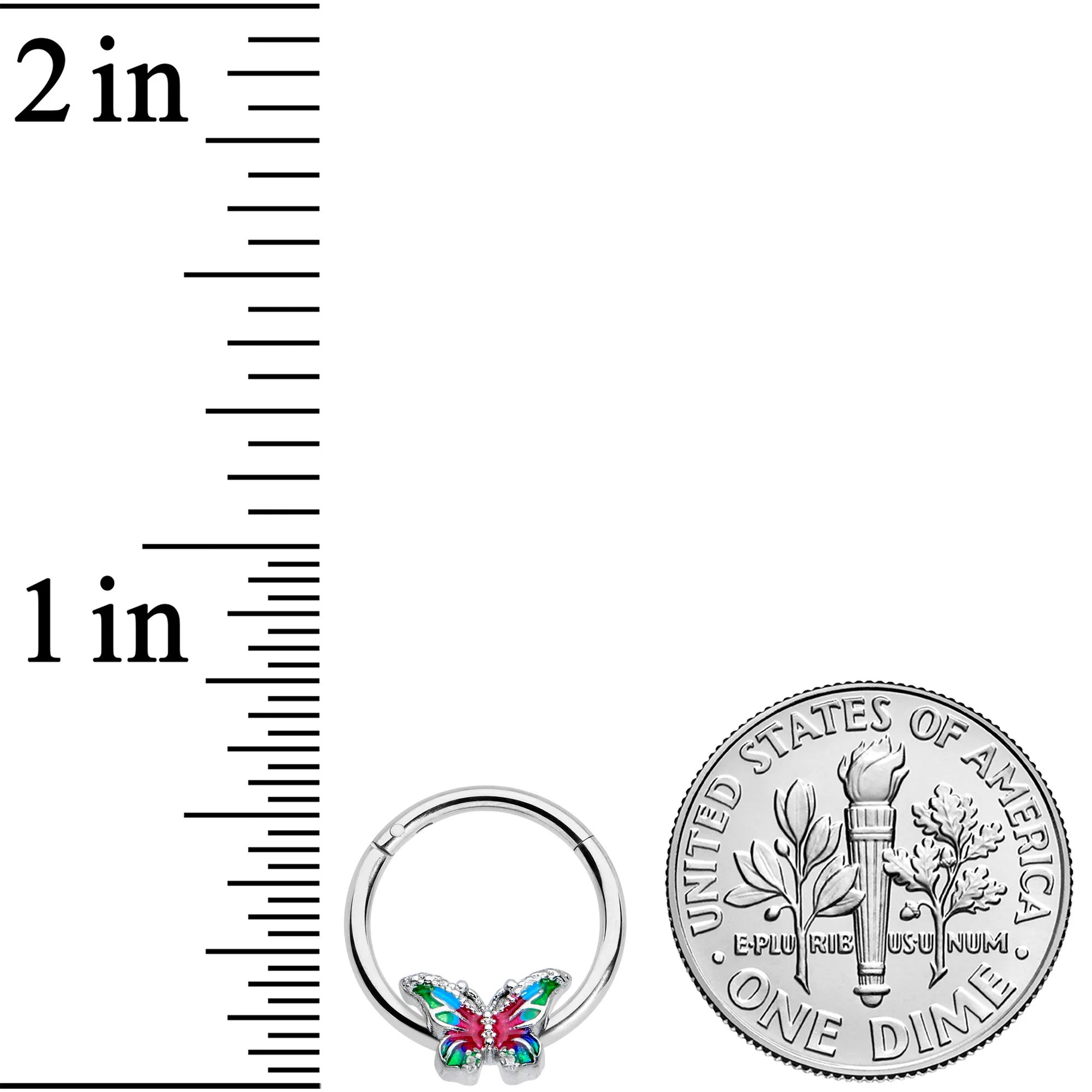 16G 3/8 Bright Beauty Textured Butterfly Hinged Segment Ring - Image 3