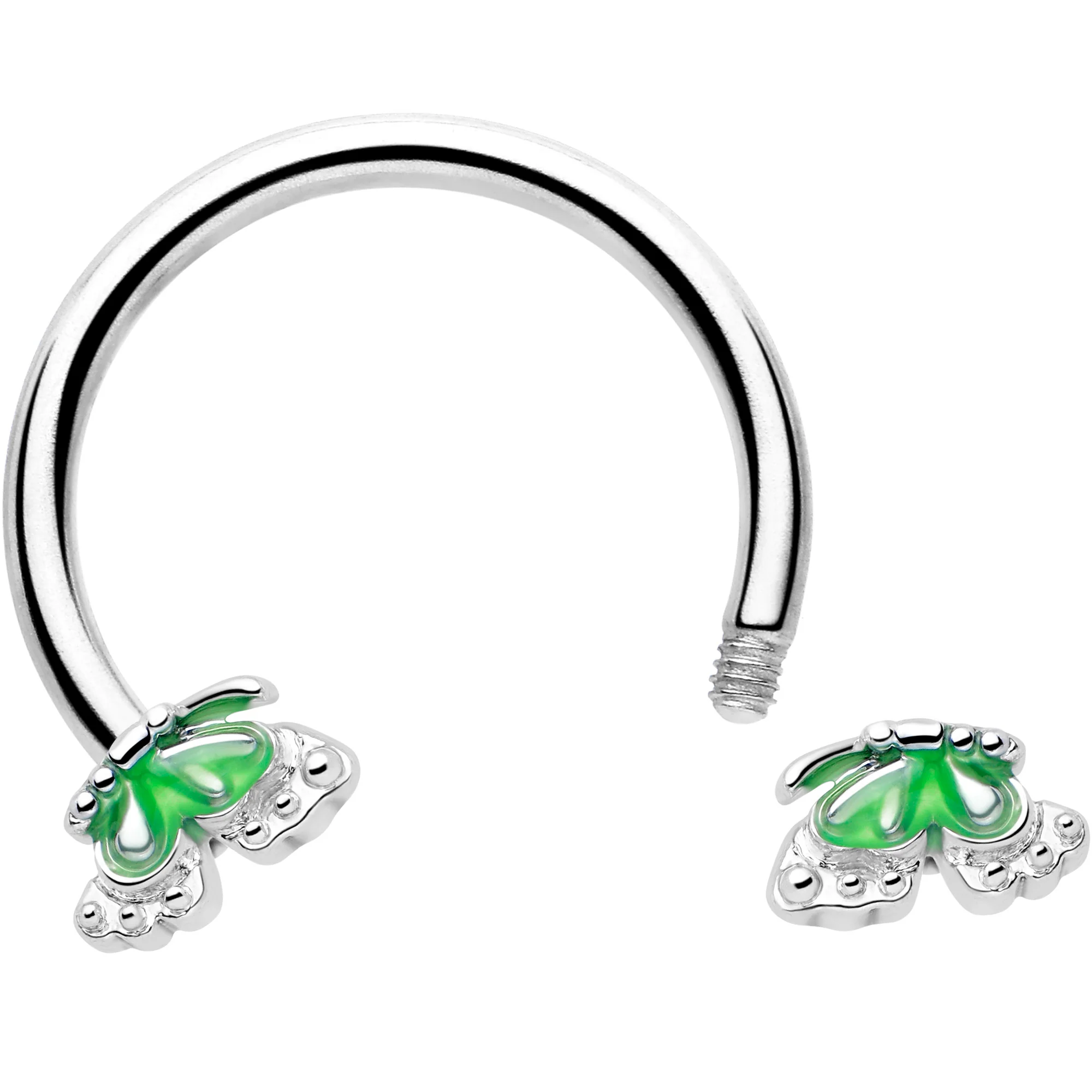16G 3/8 Butterfly Green Splash Horseshoe Circular Barbell - Image 2
