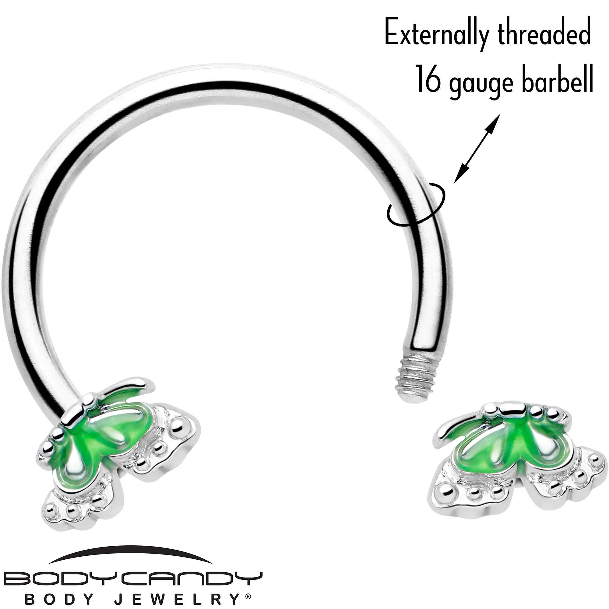 16G 3/8 Butterfly Green Splash Horseshoe Circular Barbell - Image 3