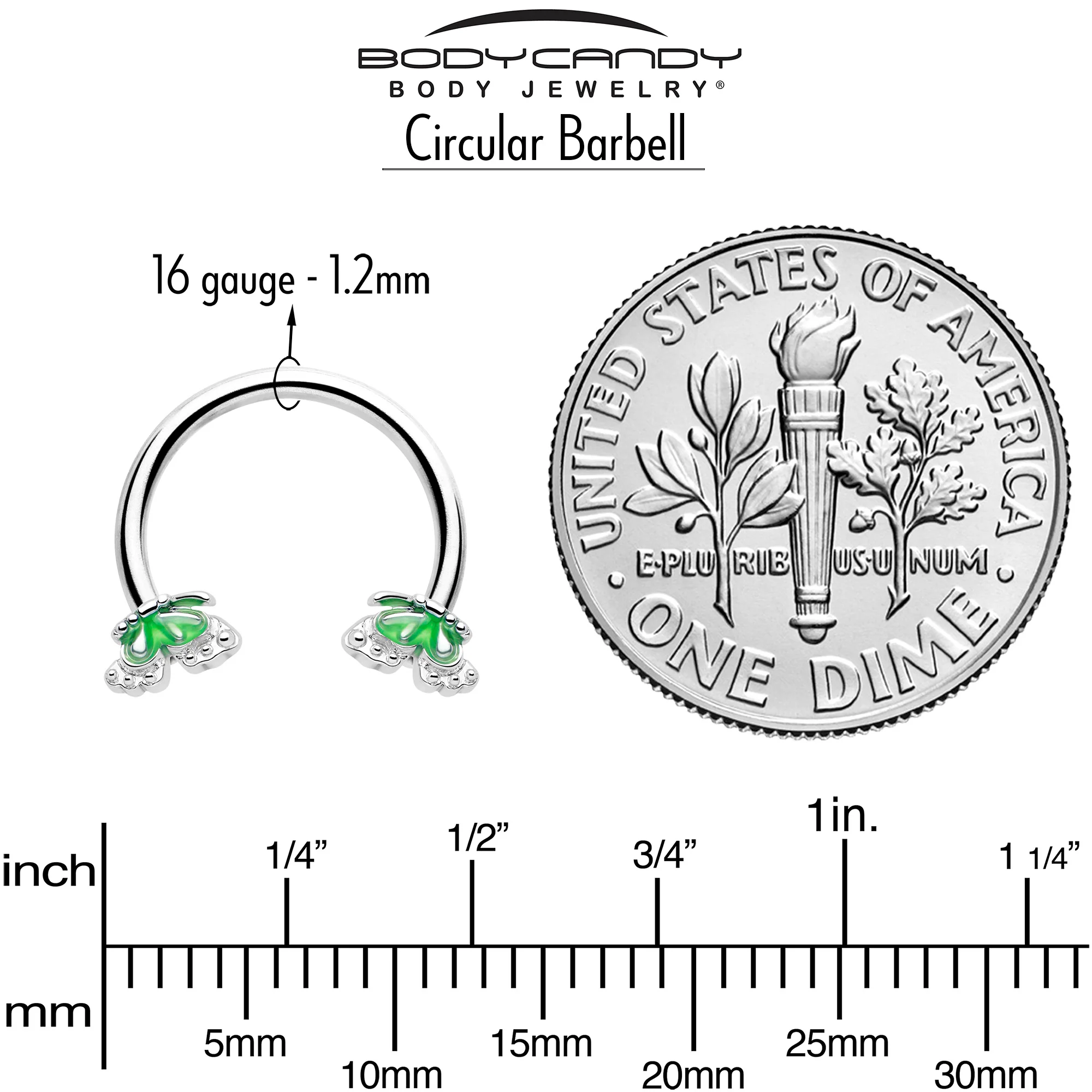 16G 3/8 Butterfly Green Splash Horseshoe Circular Barbell - Image 4