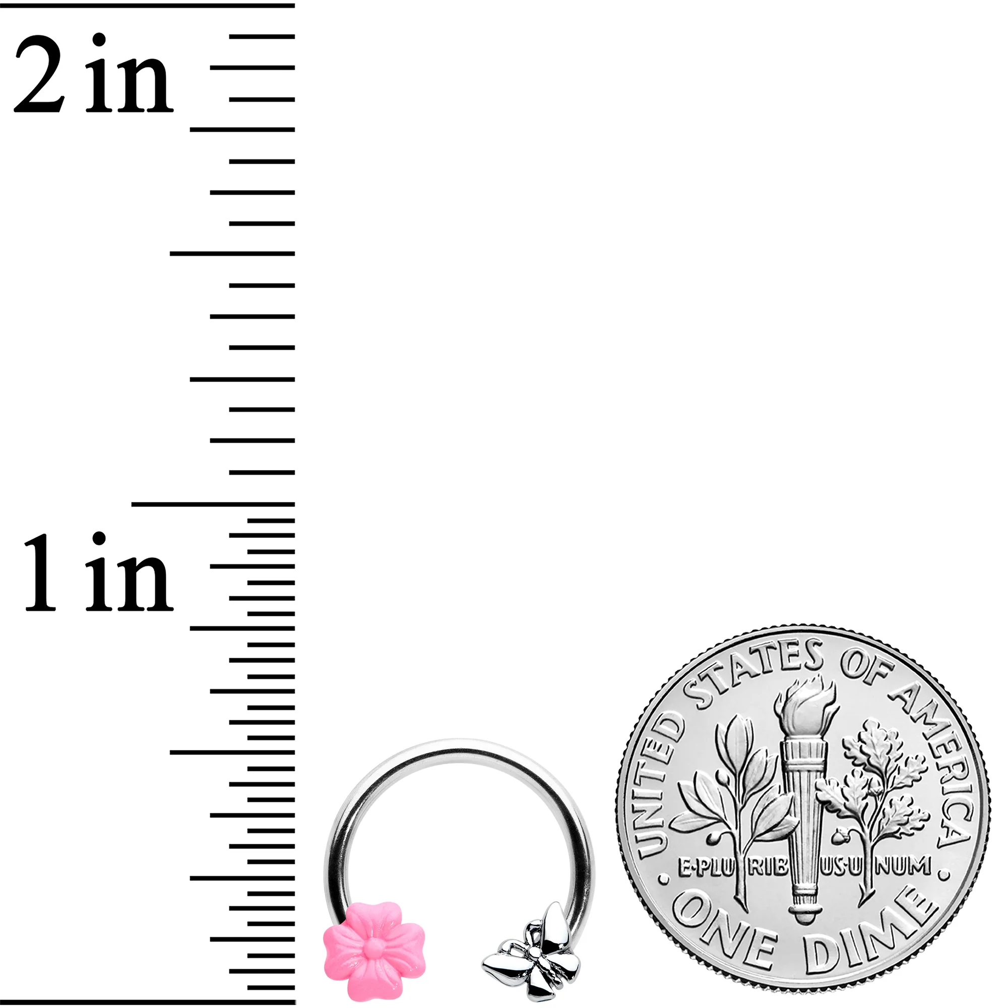 16G 3/8 Butterfly Pink Flower Horseshoe Circular Barbell - Image 3