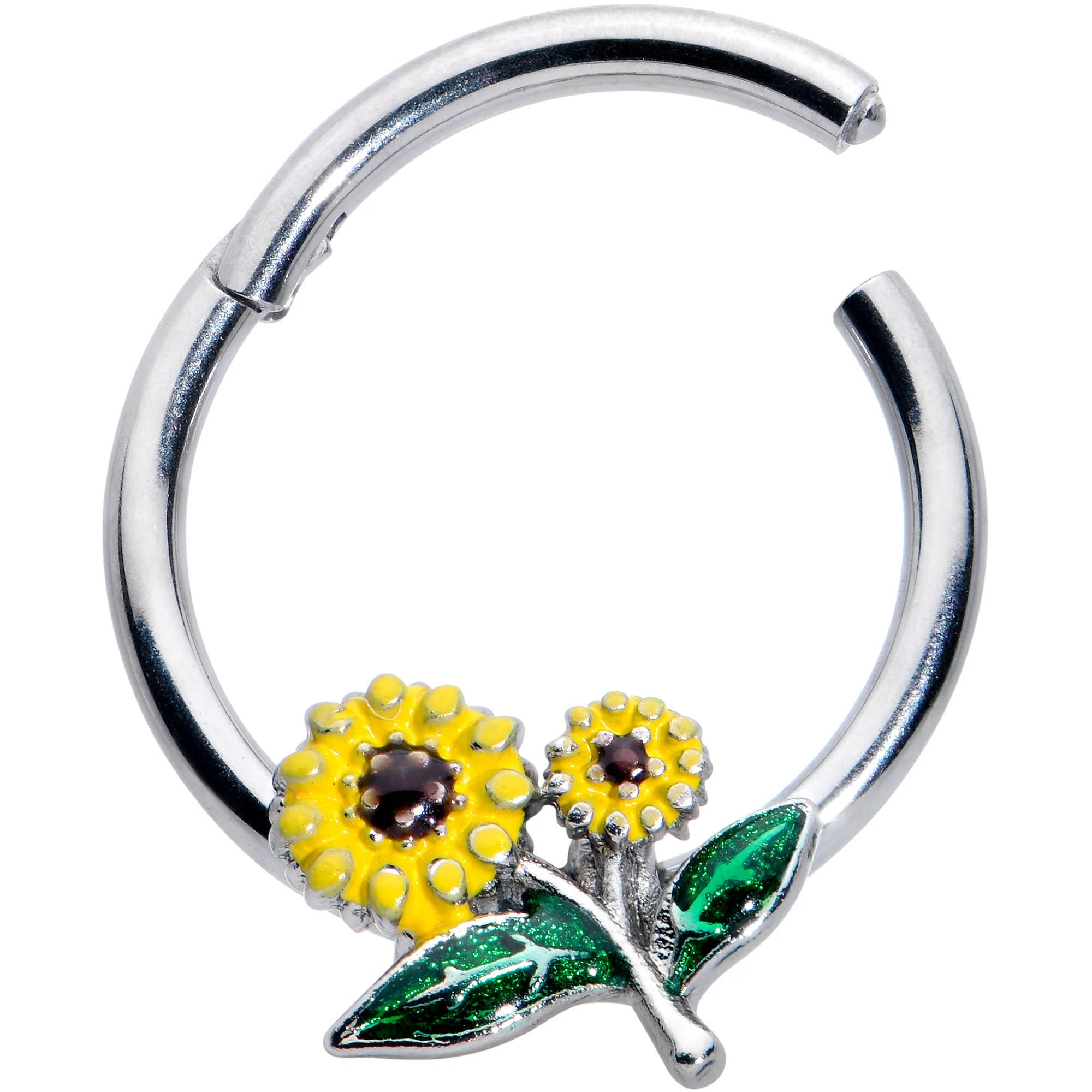 16G 3/8 Cheery Inlay Sunflowers Hinged Segment Ring - Image 2