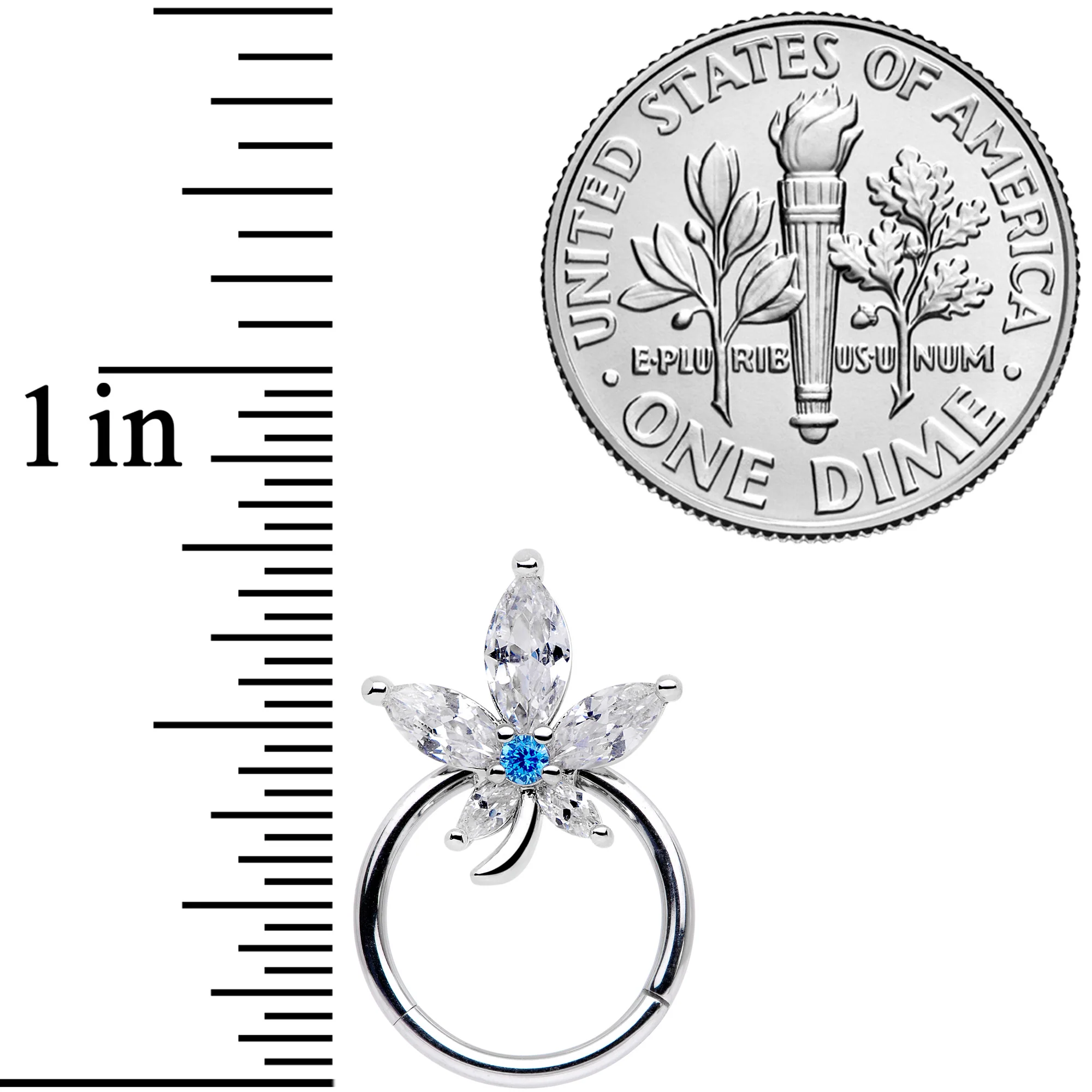 16G 3/8 Clear Blue CZ Gem Marijuana Leaf Hinged Segment Ring - Image 3