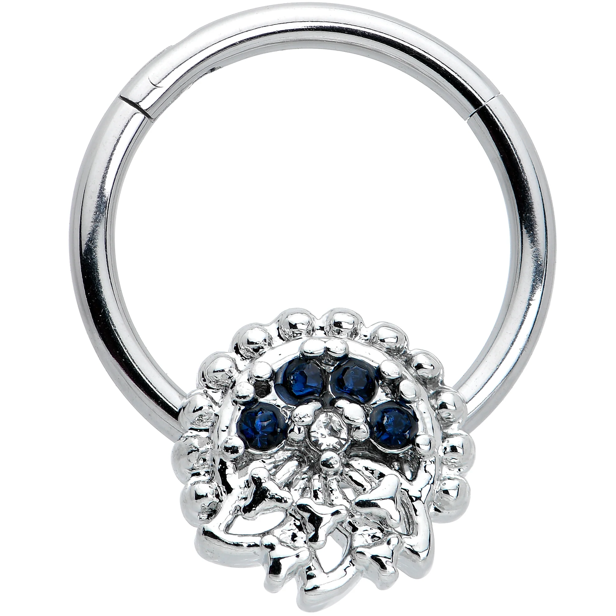 16G 3/8 Clear Blue Gem Abstract Arch Hinged Segment Ring