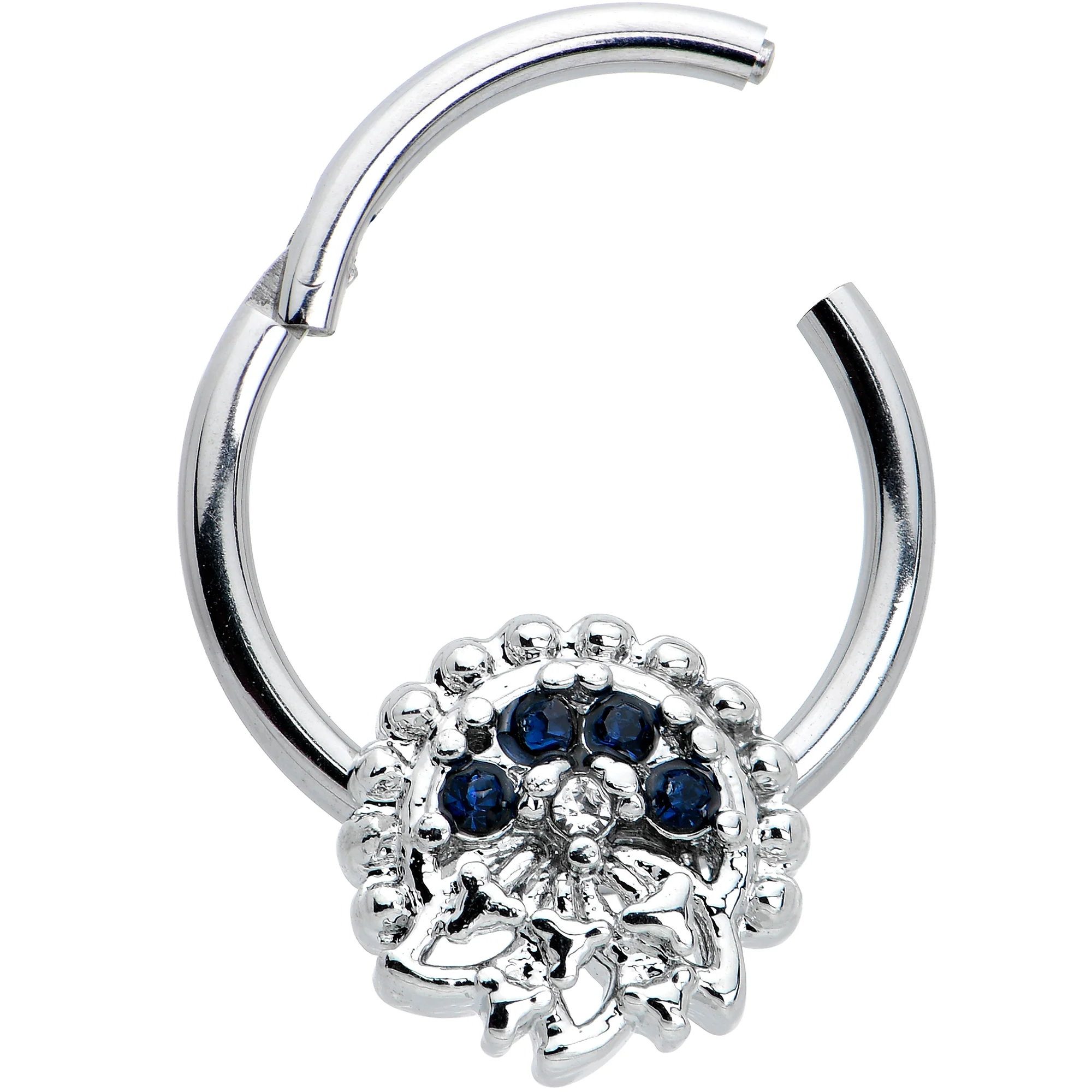 16G 3/8 Clear Blue Gem Abstract Arch Hinged Segment Ring - Image 2