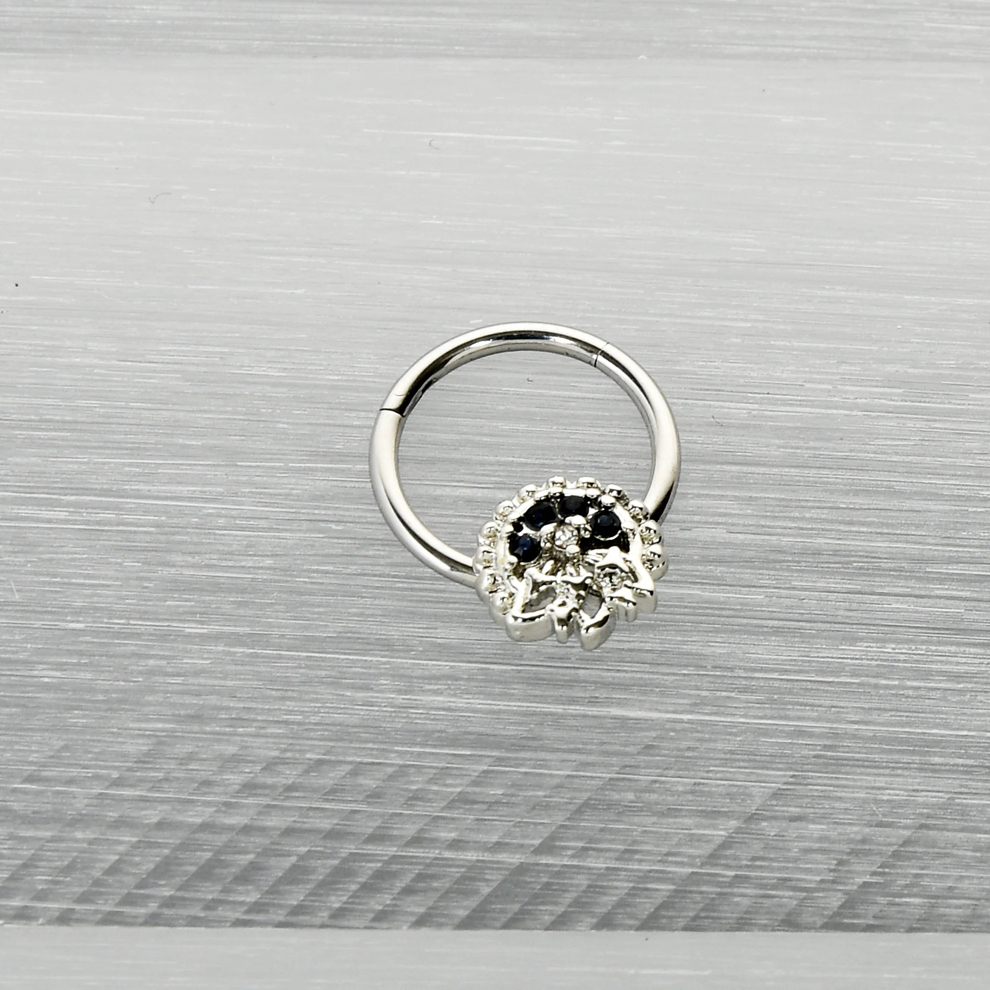16G 3/8 Clear Blue Gem Abstract Arch Hinged Segment Ring - Image 5