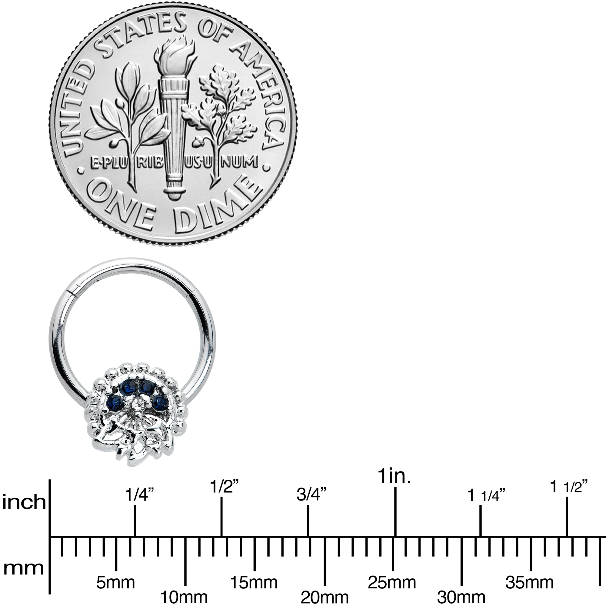 16G 3/8 Clear Blue Gem Abstract Arch Hinged Segment Ring - Image 6