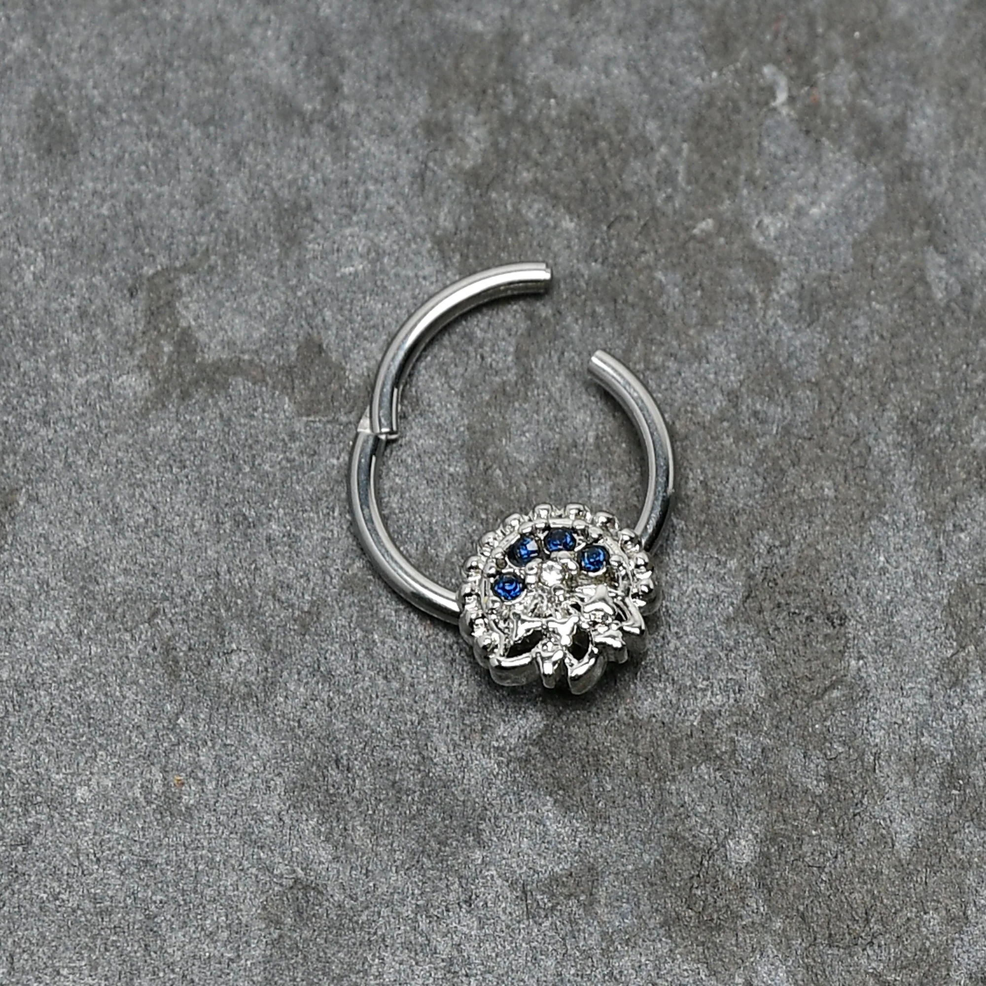 16G 3/8 Clear Blue Gem Abstract Arch Hinged Segment Ring - Image 8