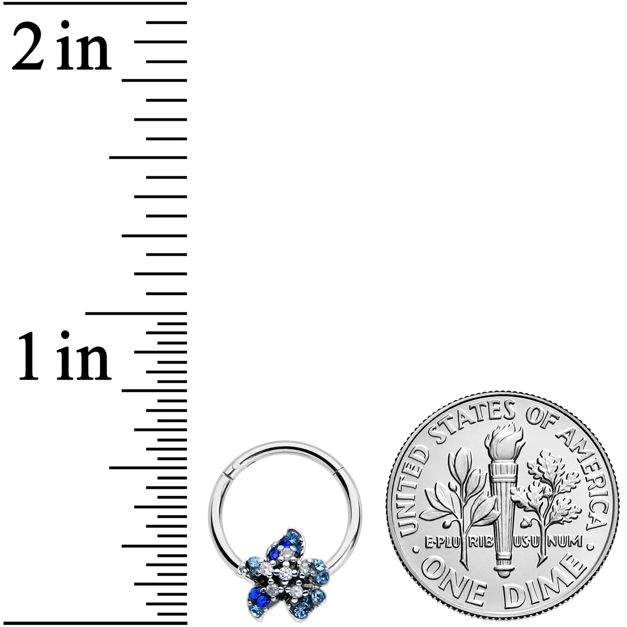 16G 3/8 Clear Blue Gem Evening Flower Hinged Segment Ring - Image 3
