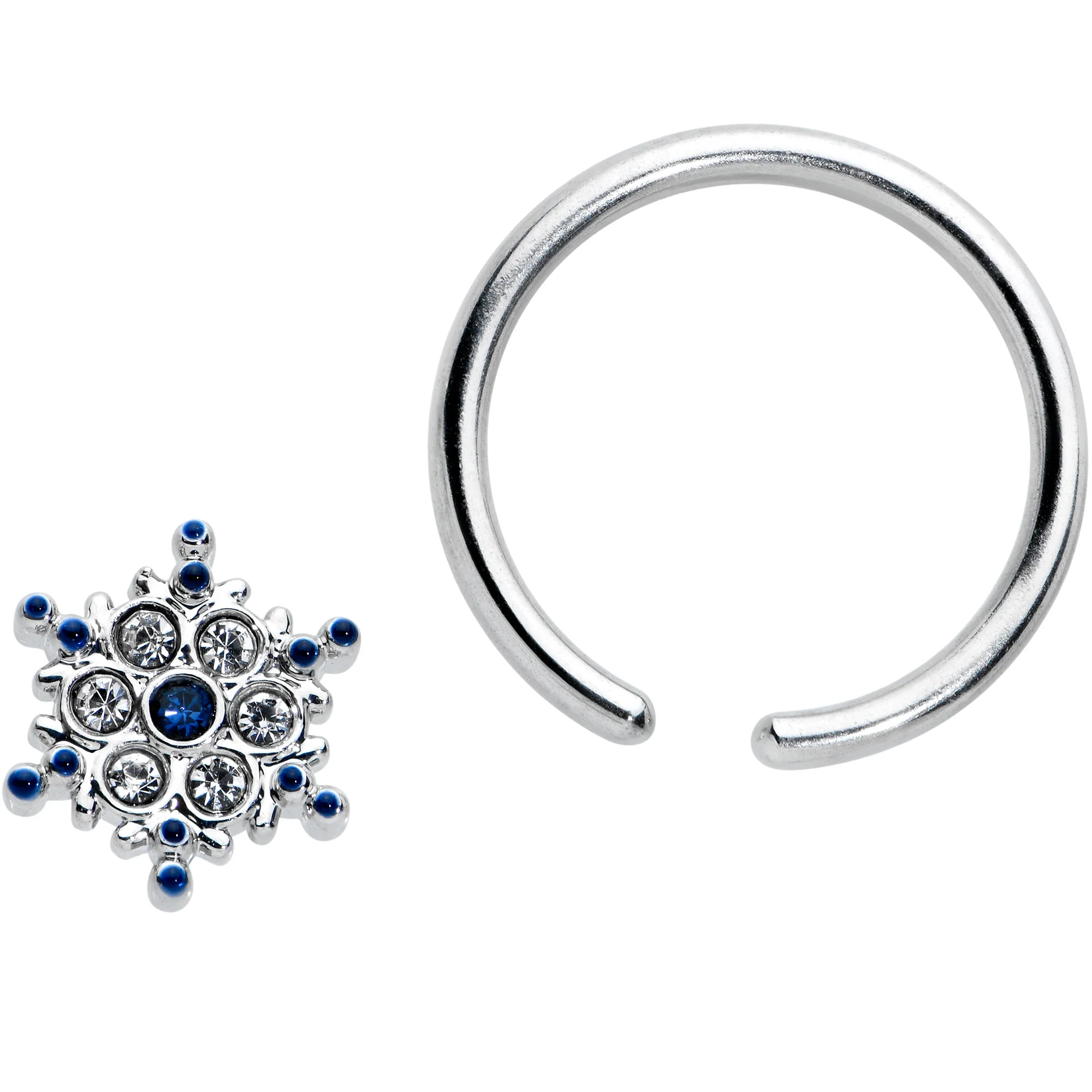 16G 3/8 Clear Blue Gem Festive Snowflake BCR Captive Ring - Image 2