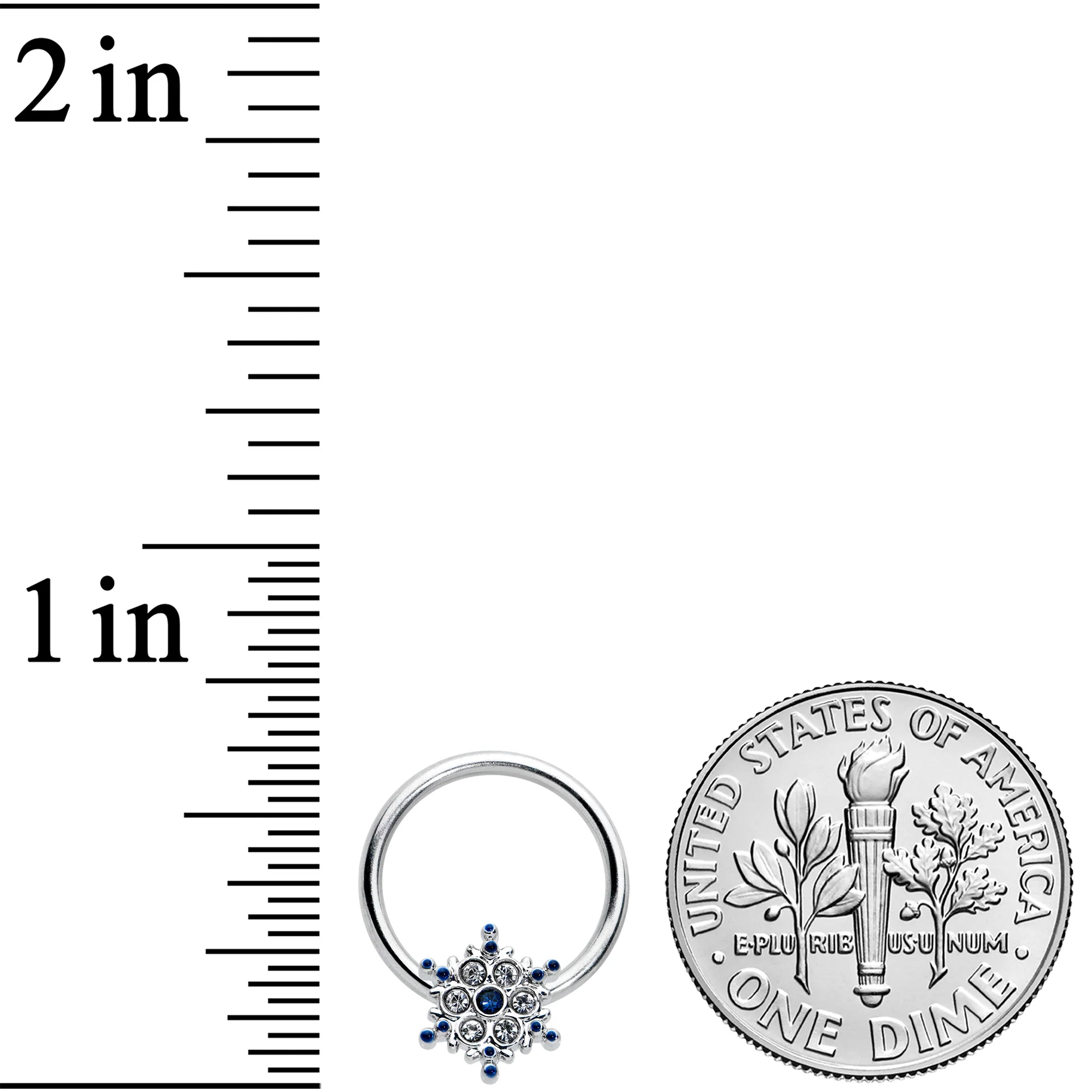 16G 3/8 Clear Blue Gem Festive Snowflake BCR Captive Ring - Image 3