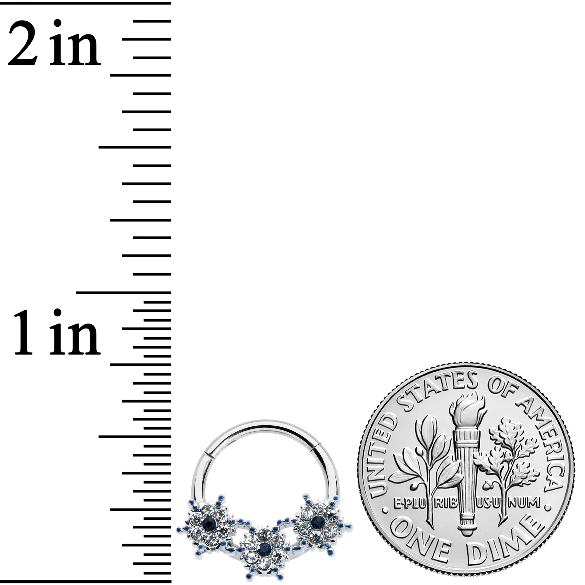 16G 3/8 Clear Blue Gem Festive Trio Snowflake Hinged Segment Ring - Image 3