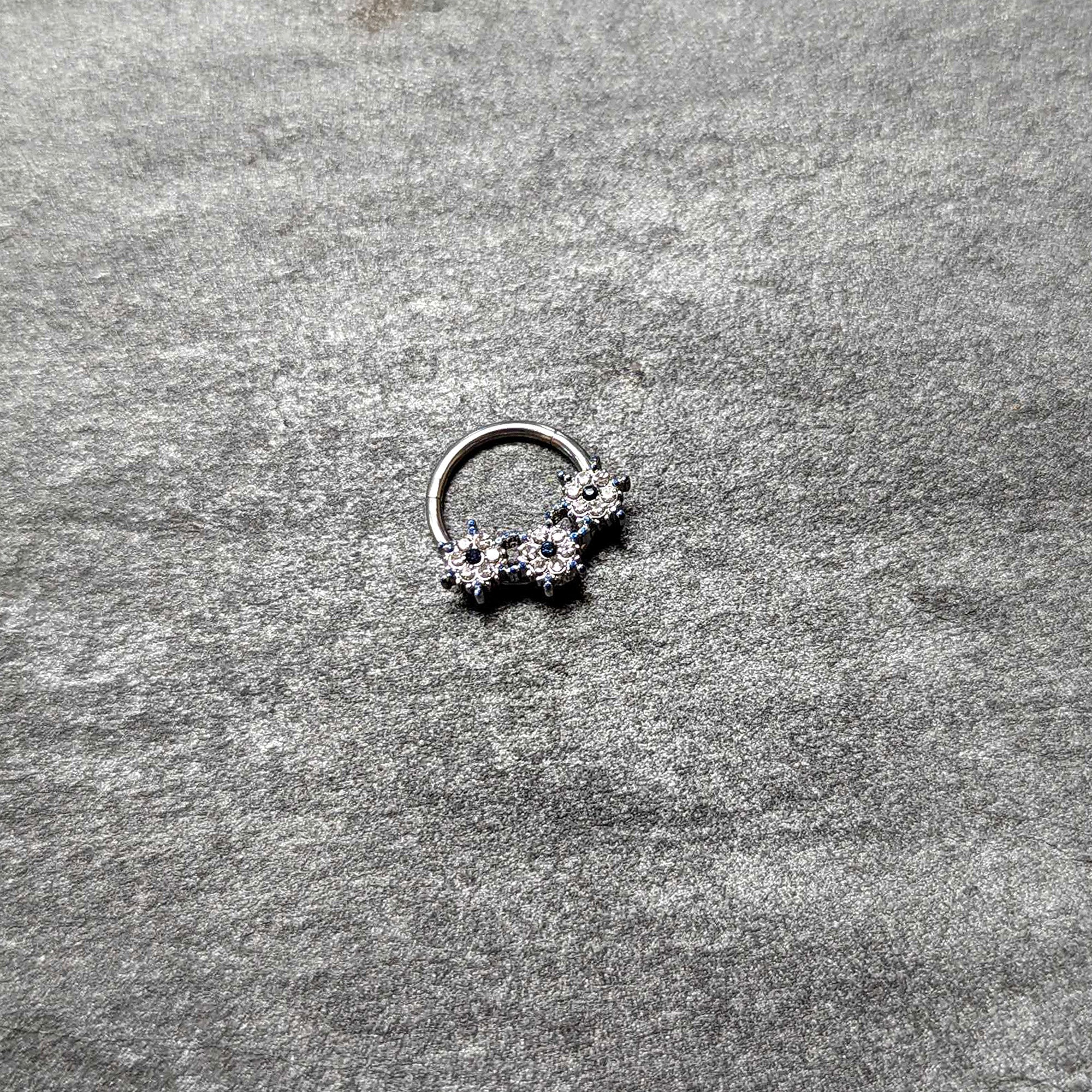 16G 3/8 Clear Blue Gem Festive Trio Snowflake Hinged Segment Ring - Image 5