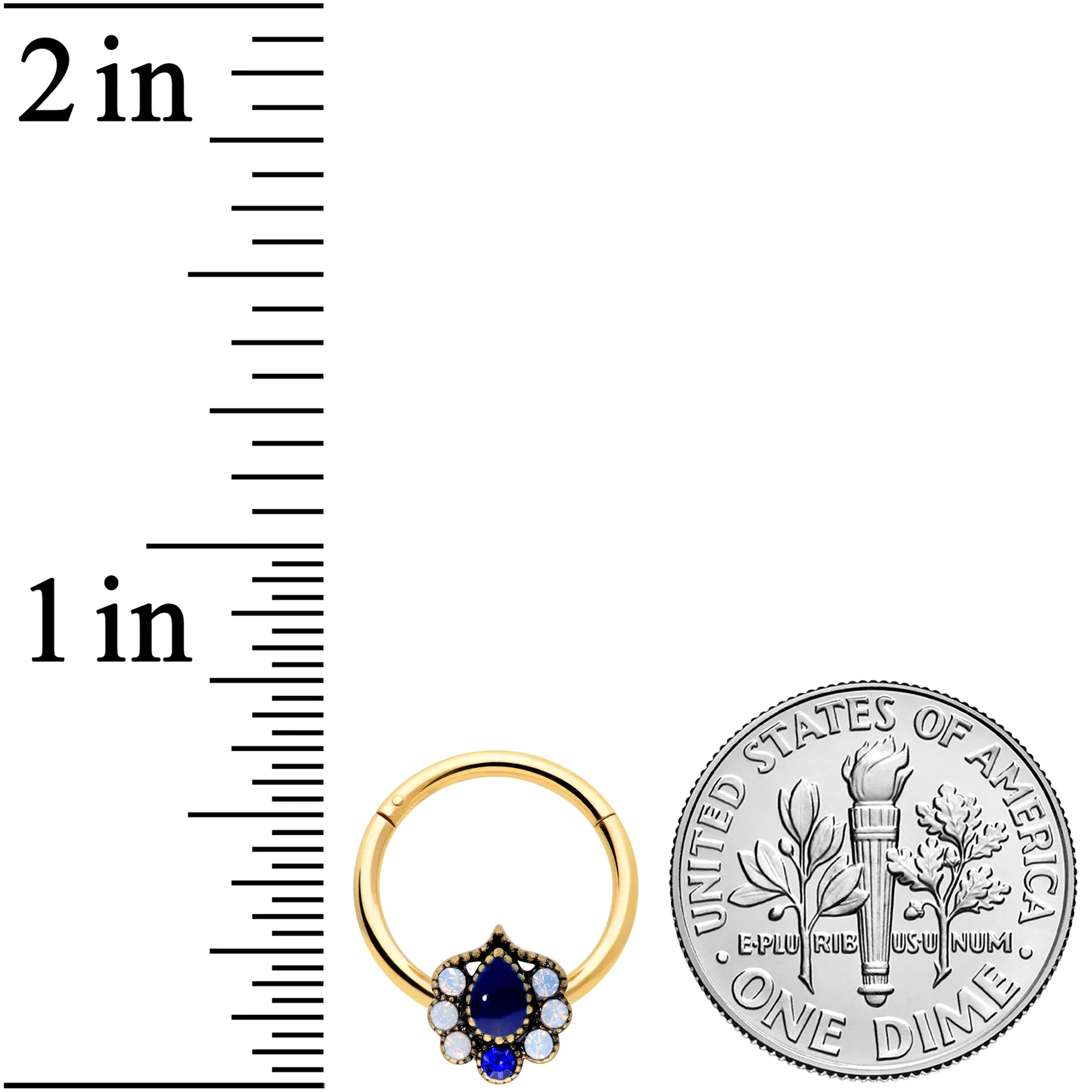 16G 3/8 Clear Blue Gem Gold Hue Heirloom Drop Hinged Segment Ring - Image 3