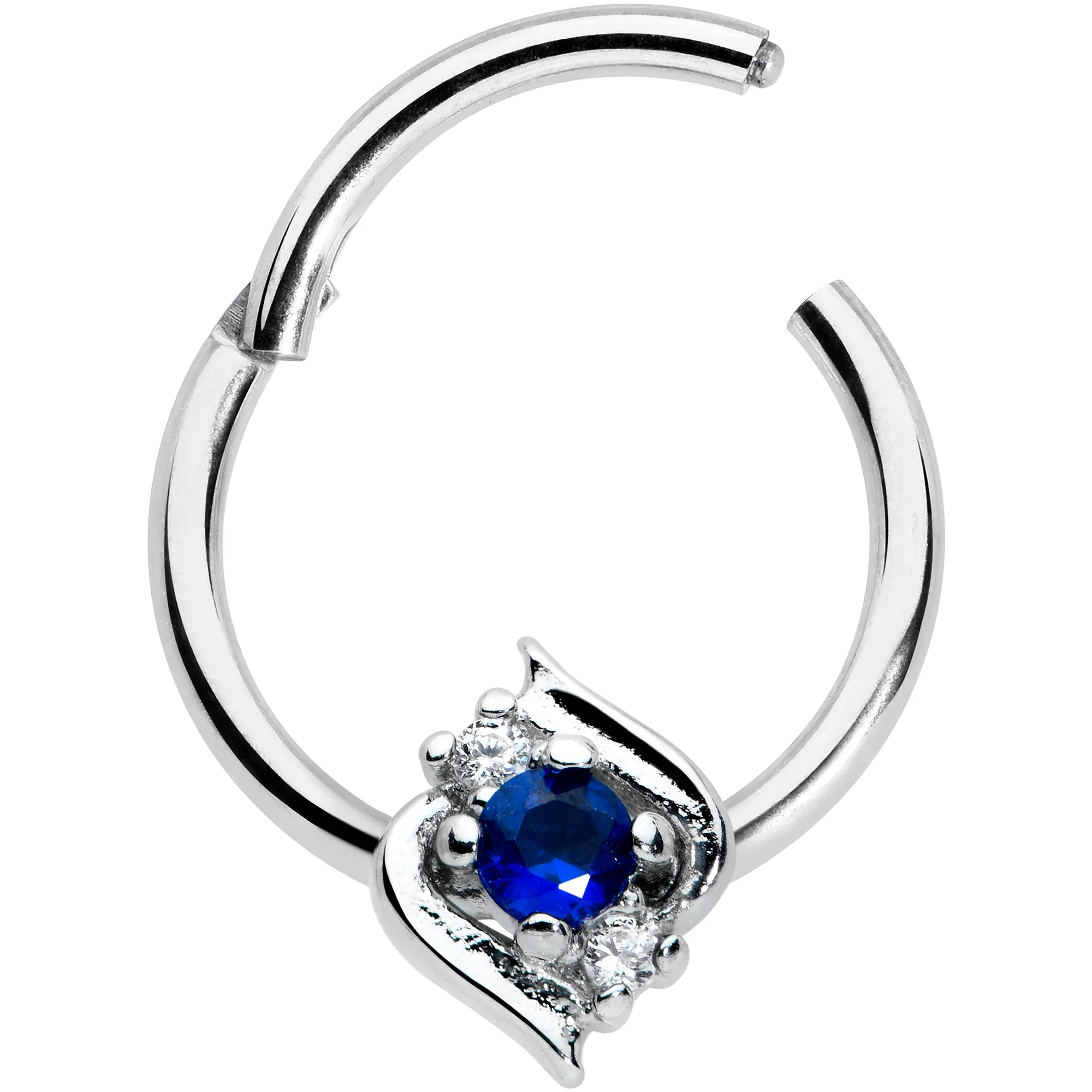 16G 3/8 Clear Blue Gem Oval Swirl Hinged Segment Ring - Image 2