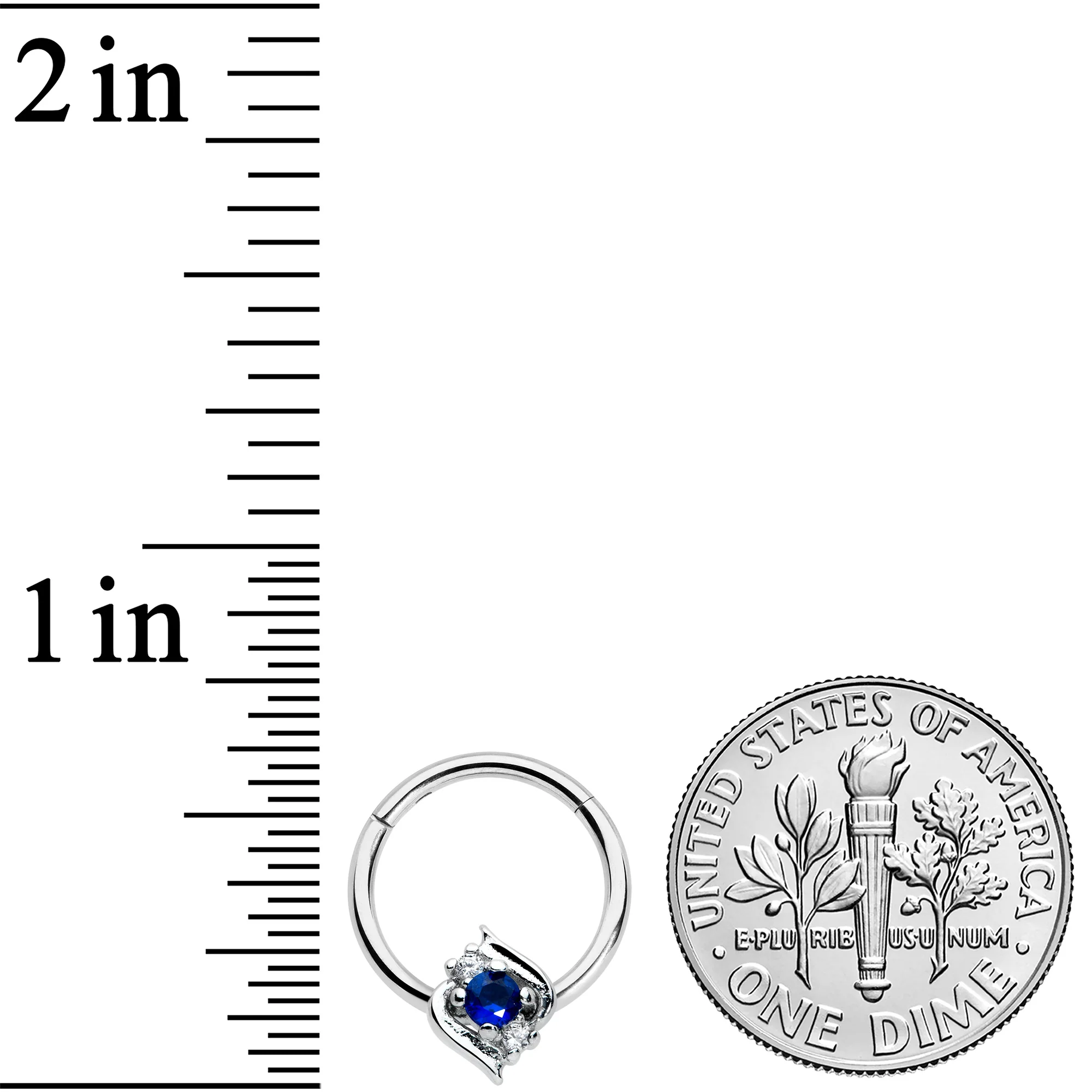 16G 3/8 Clear Blue Gem Oval Swirl Hinged Segment Ring - Image 3